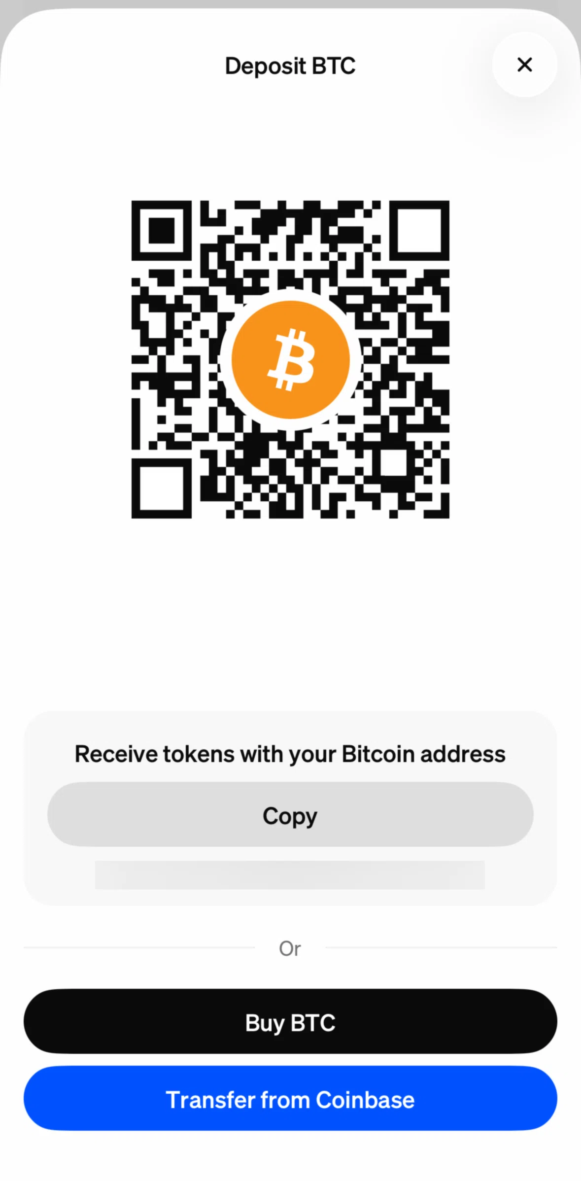 MoonPay Screen screen in the Copying a Bitcoin address flow
