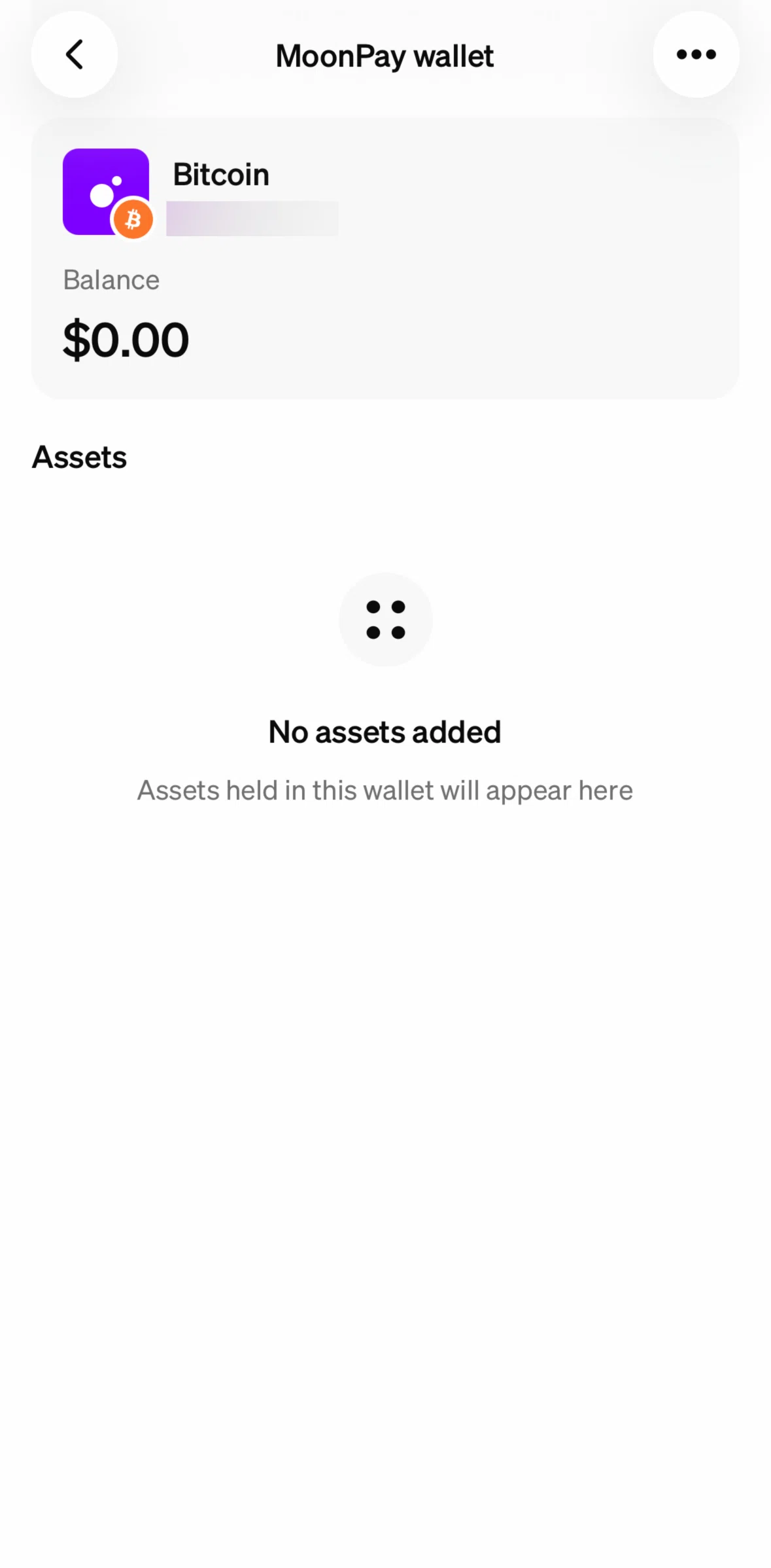 MoonPay Screen screen in the Copying a wallet address flow