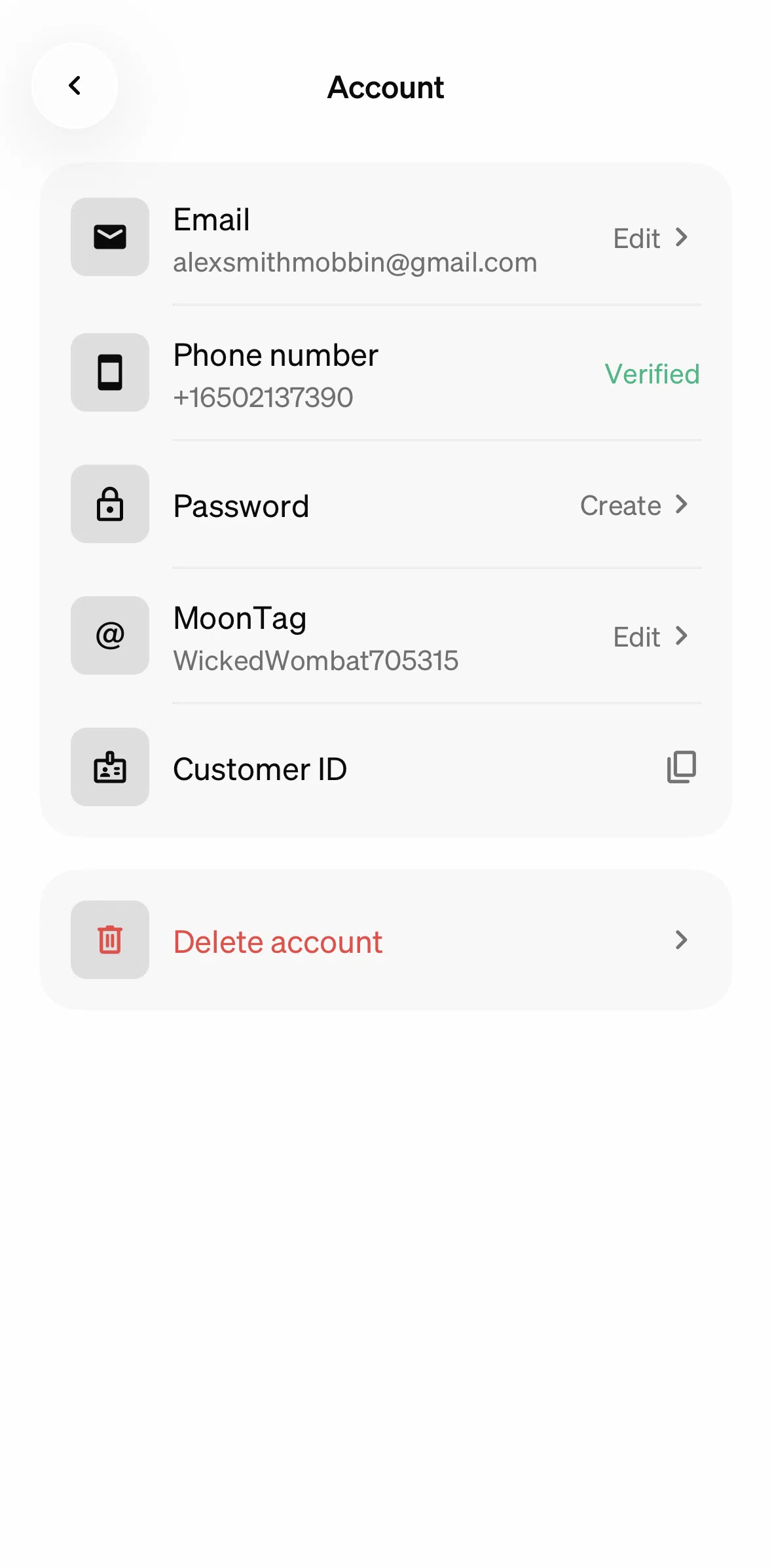 MoonPay Screen screen in the Creating a password flow