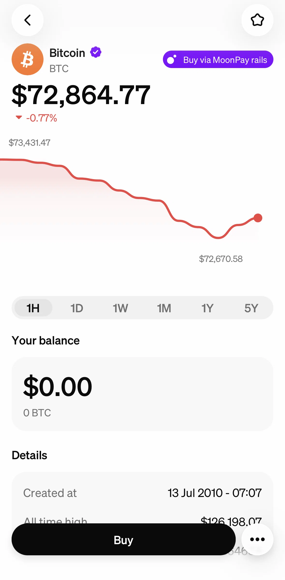 MoonPay Screen screen in the Favoriting a crypto flow
