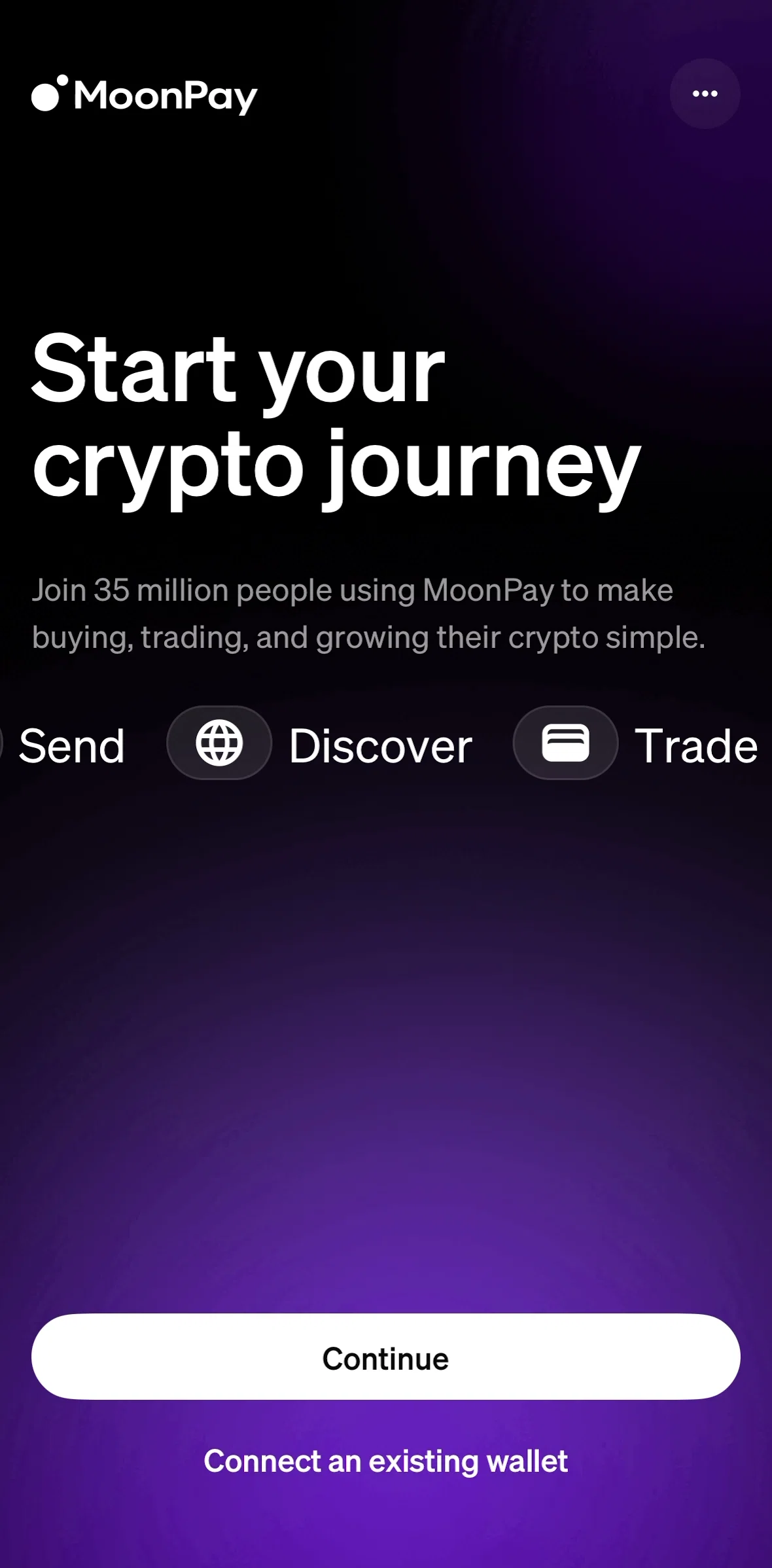 MoonPay Screen screen in the Logging in flow
