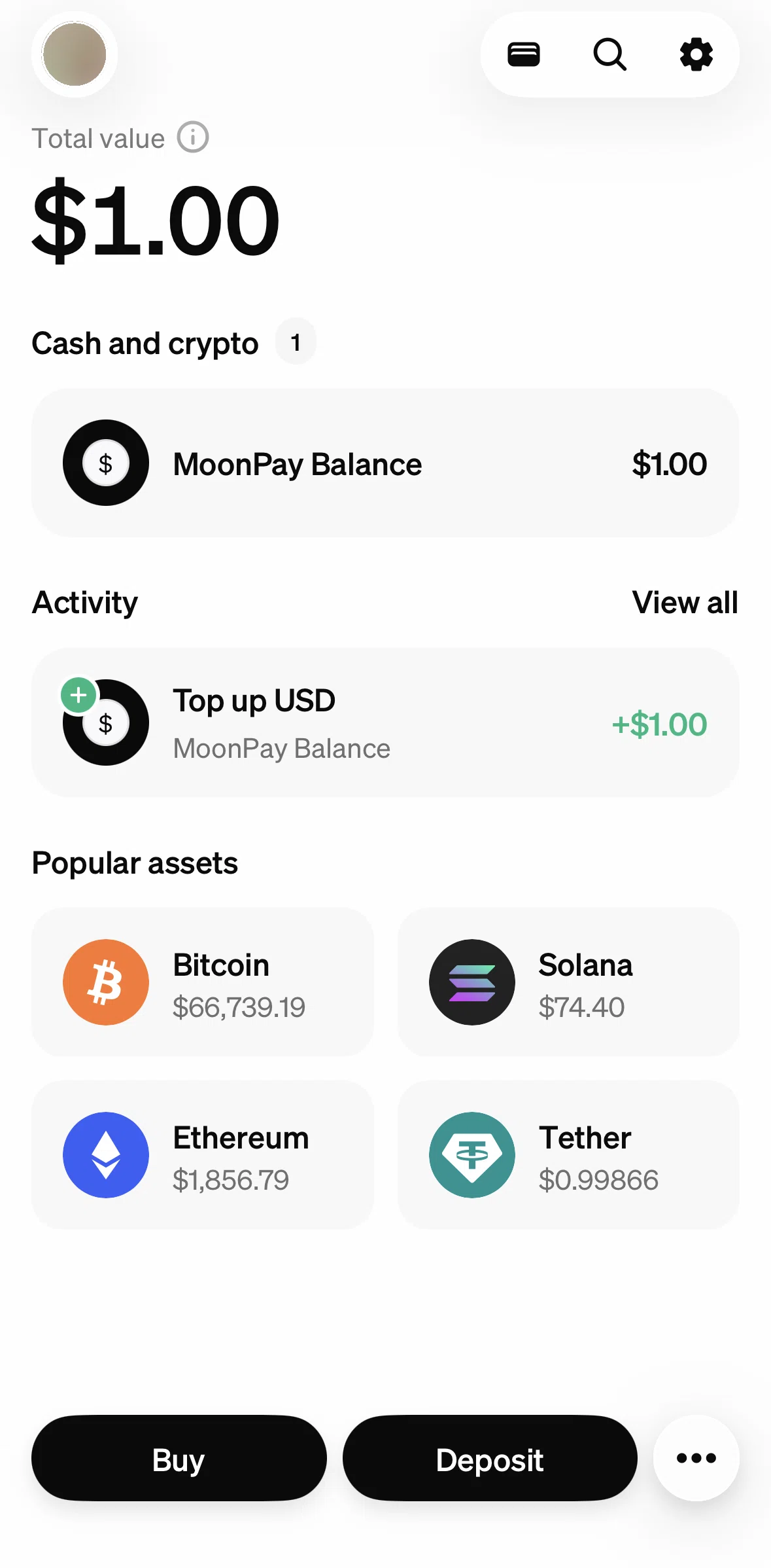 MoonPay Screen screen in the Total value info flow