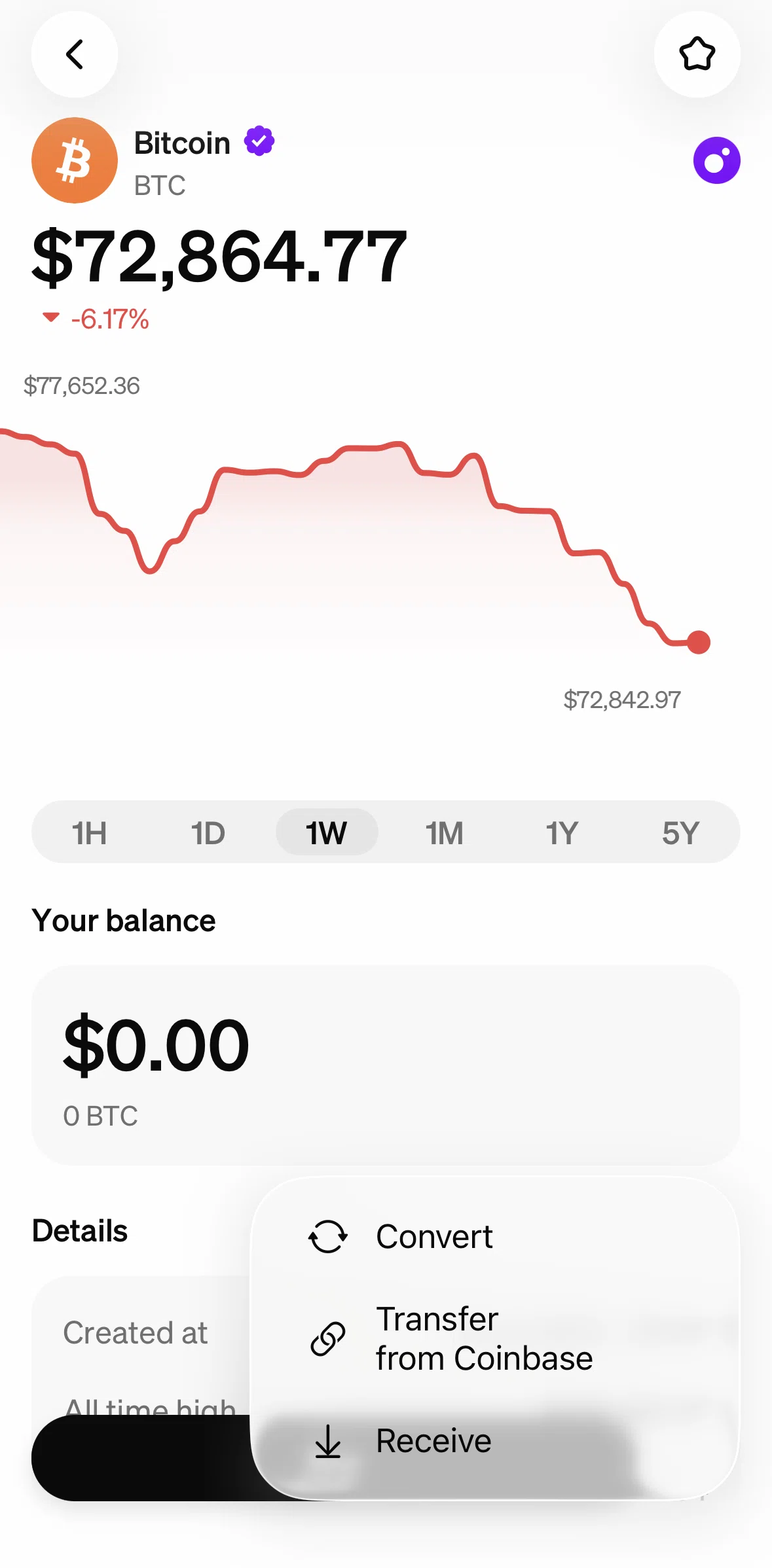 MoonPay Screen screen in the Transfer from Coinbase flow