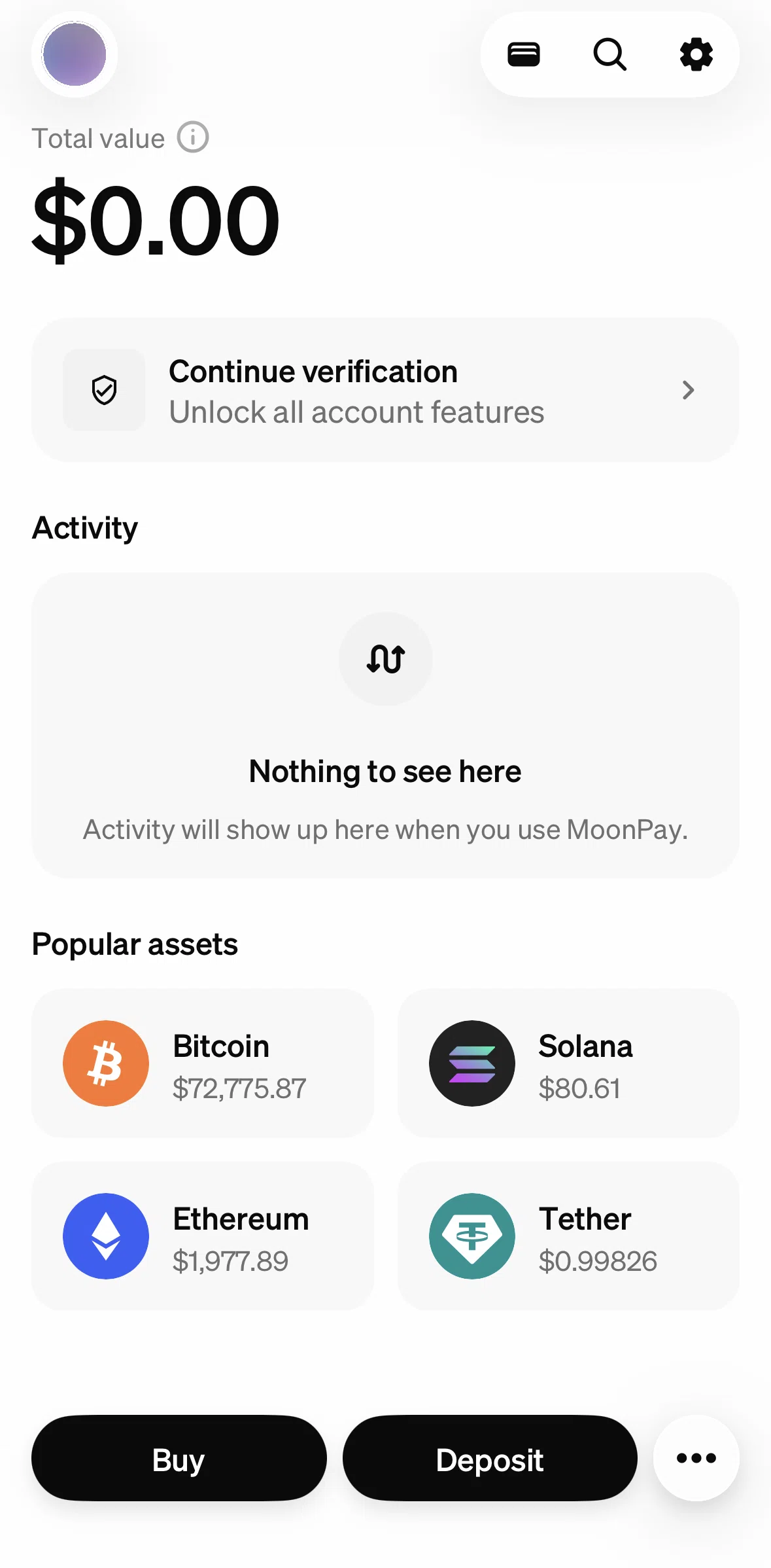 MoonPay Screen screen in the Updating a profile picture flow