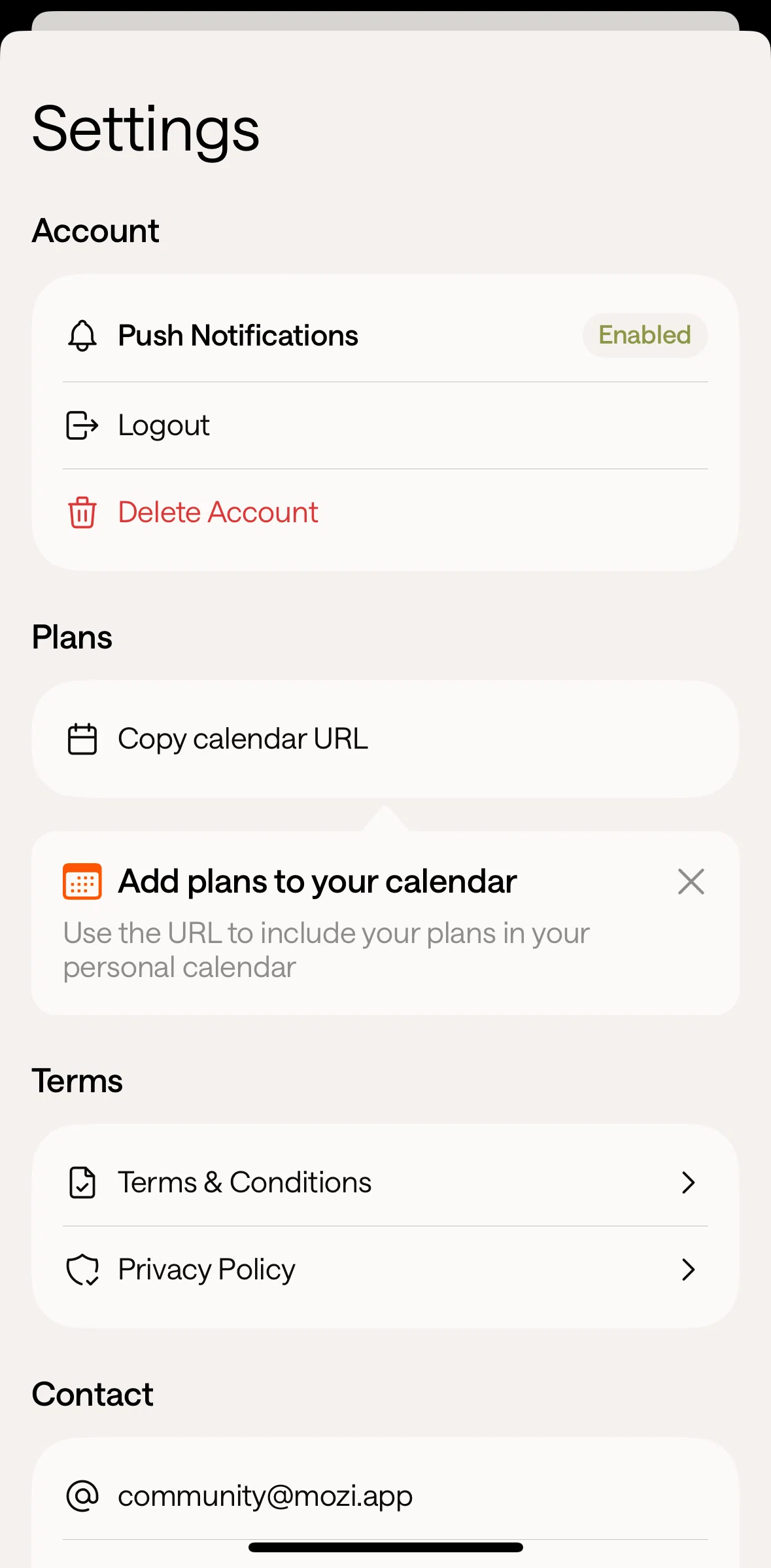 Mozi Screen screen in the Logging out flow