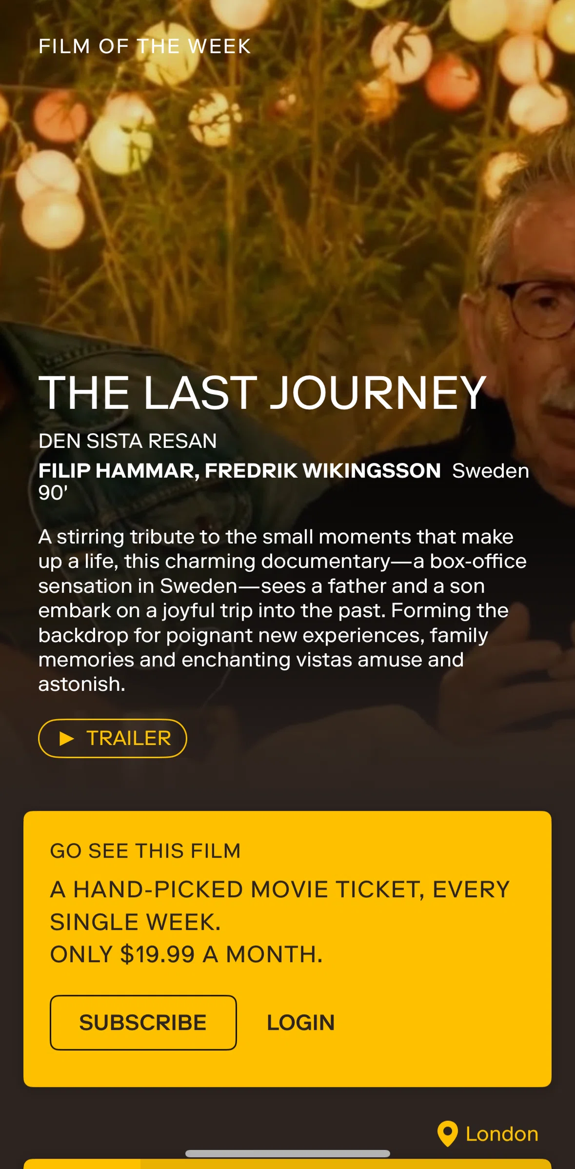MUBI GO Screen screen in the Creating an account flow