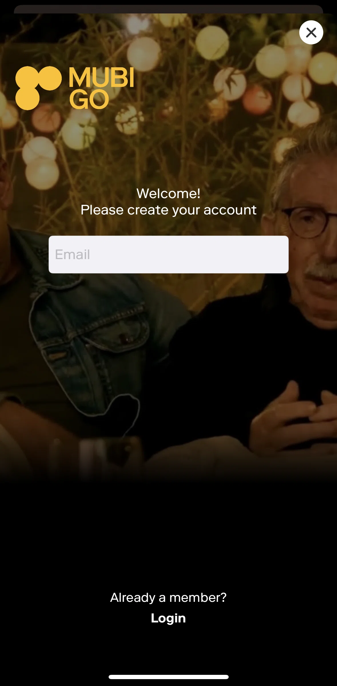 MUBI GO Screen screen in the Logging in flow