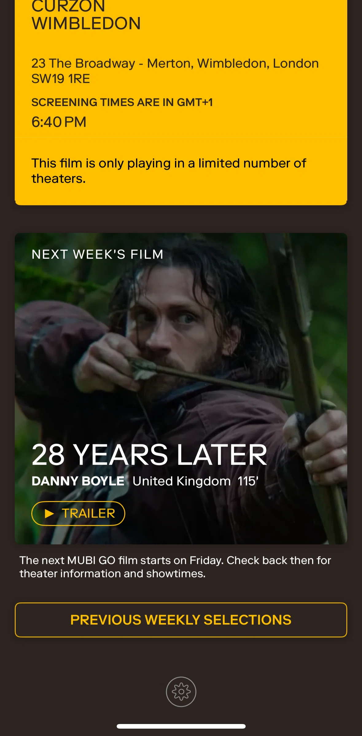 MUBI GO Screen screen in the Previous weekly selections flow
