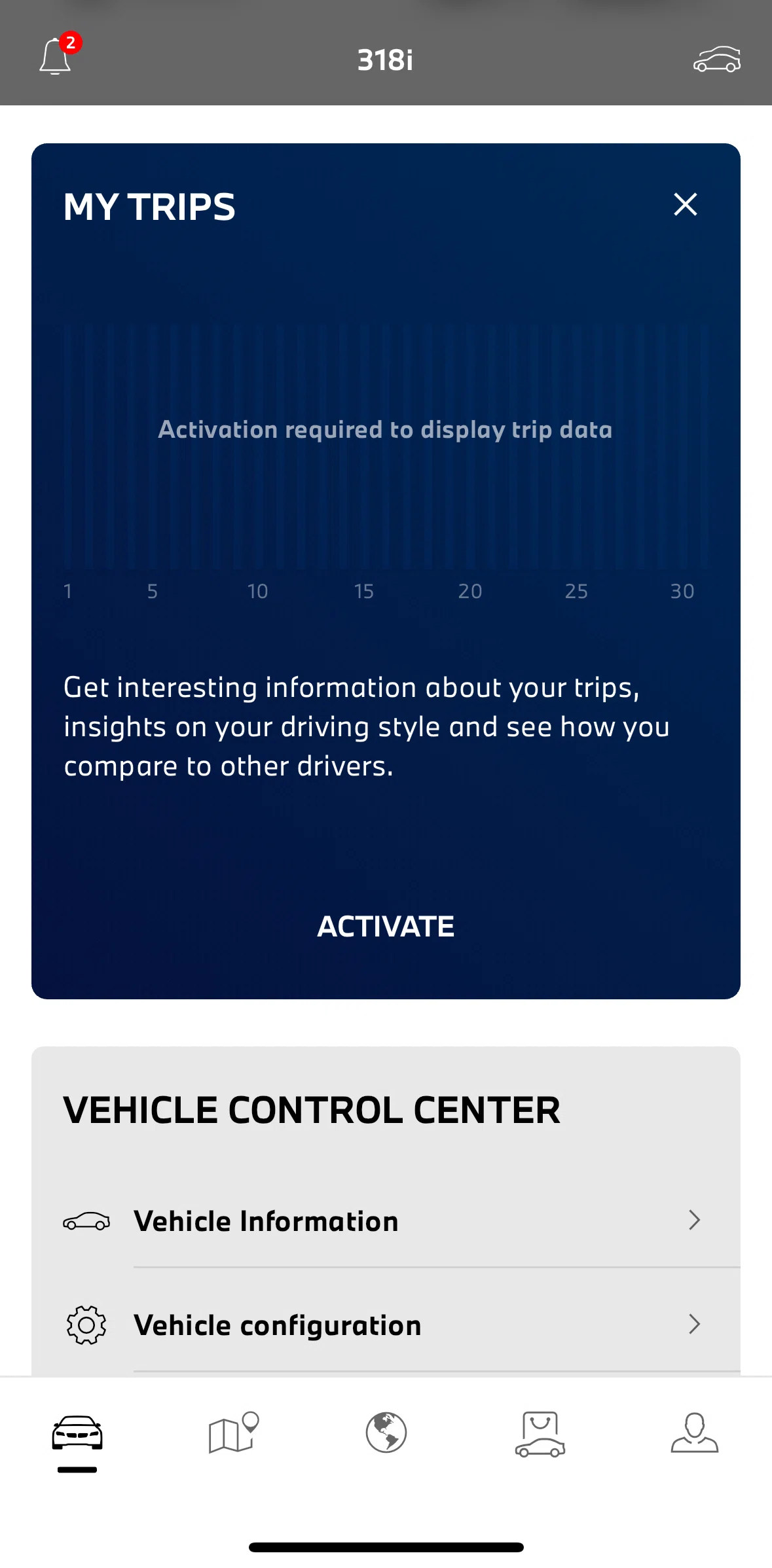 My BMW Screen screen in the Activating My Trips flow