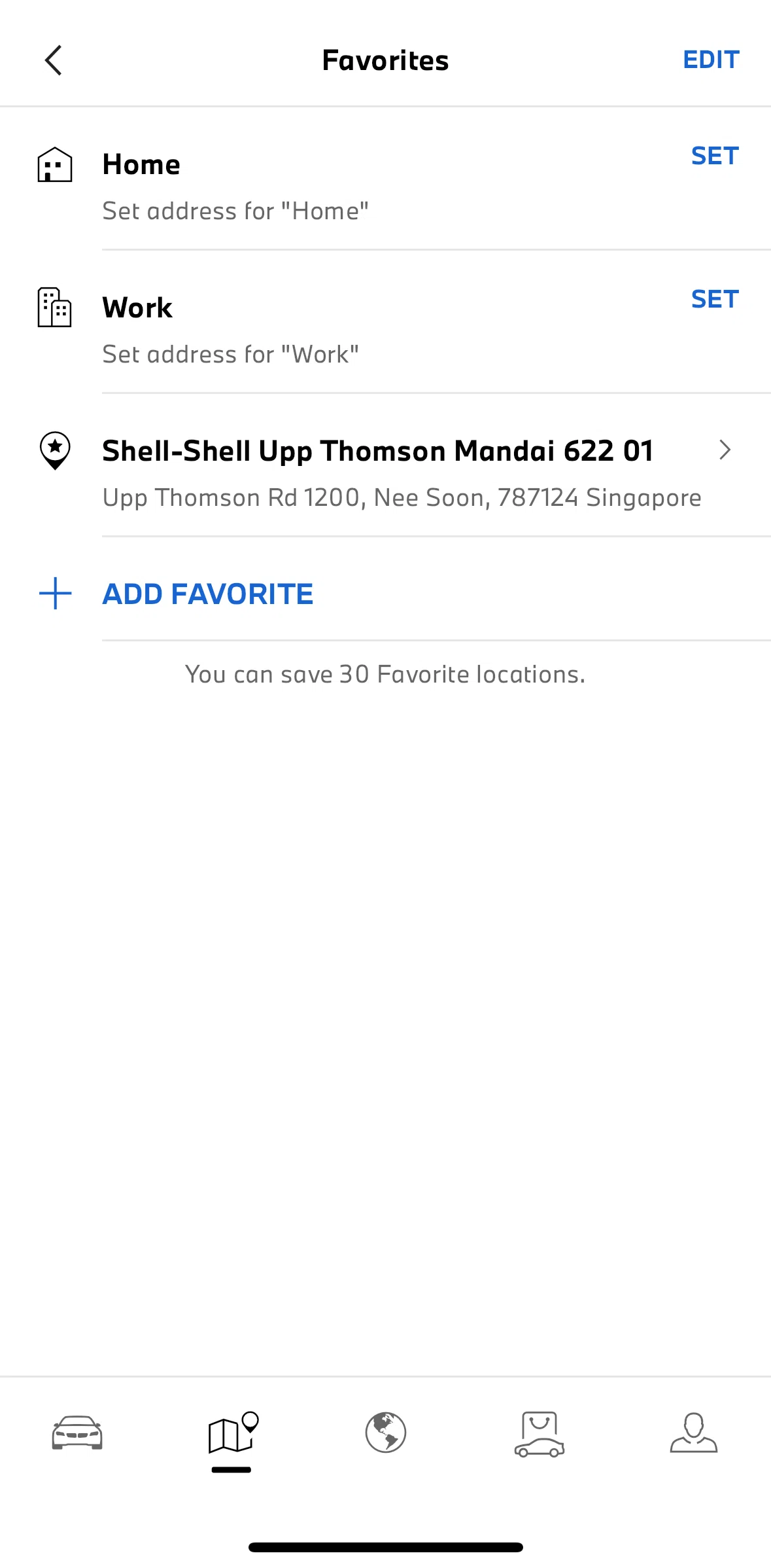 My BMW Screen screen in the Adding a favorite flow