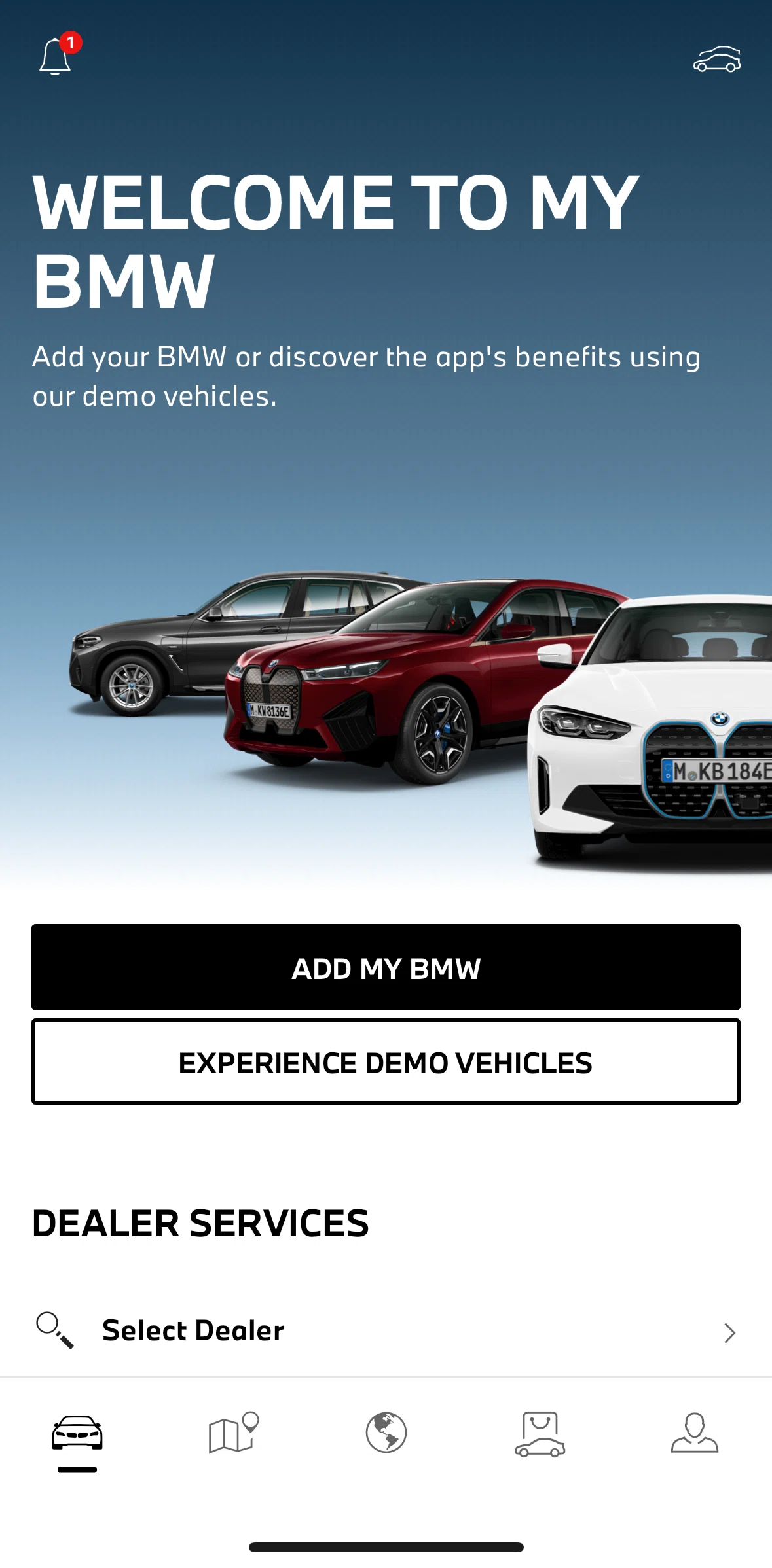 My BMW Screen screen in the Adding my BMW flow
