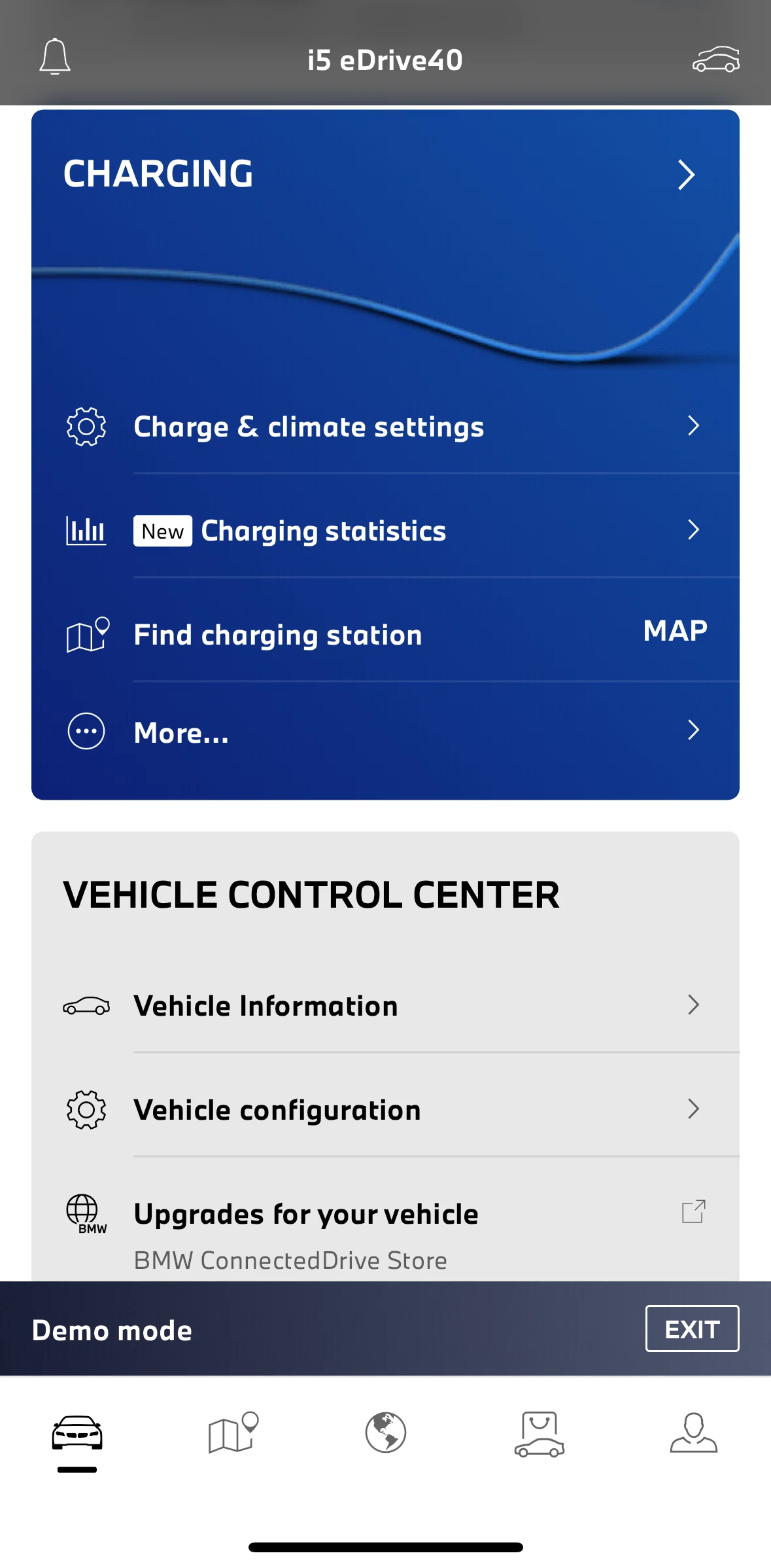 My BMW Screen screen in the Charging flow