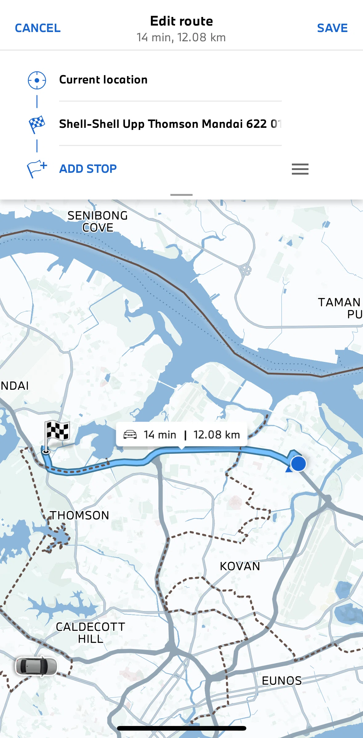 My BMW Screen screen in the Editing a route flow