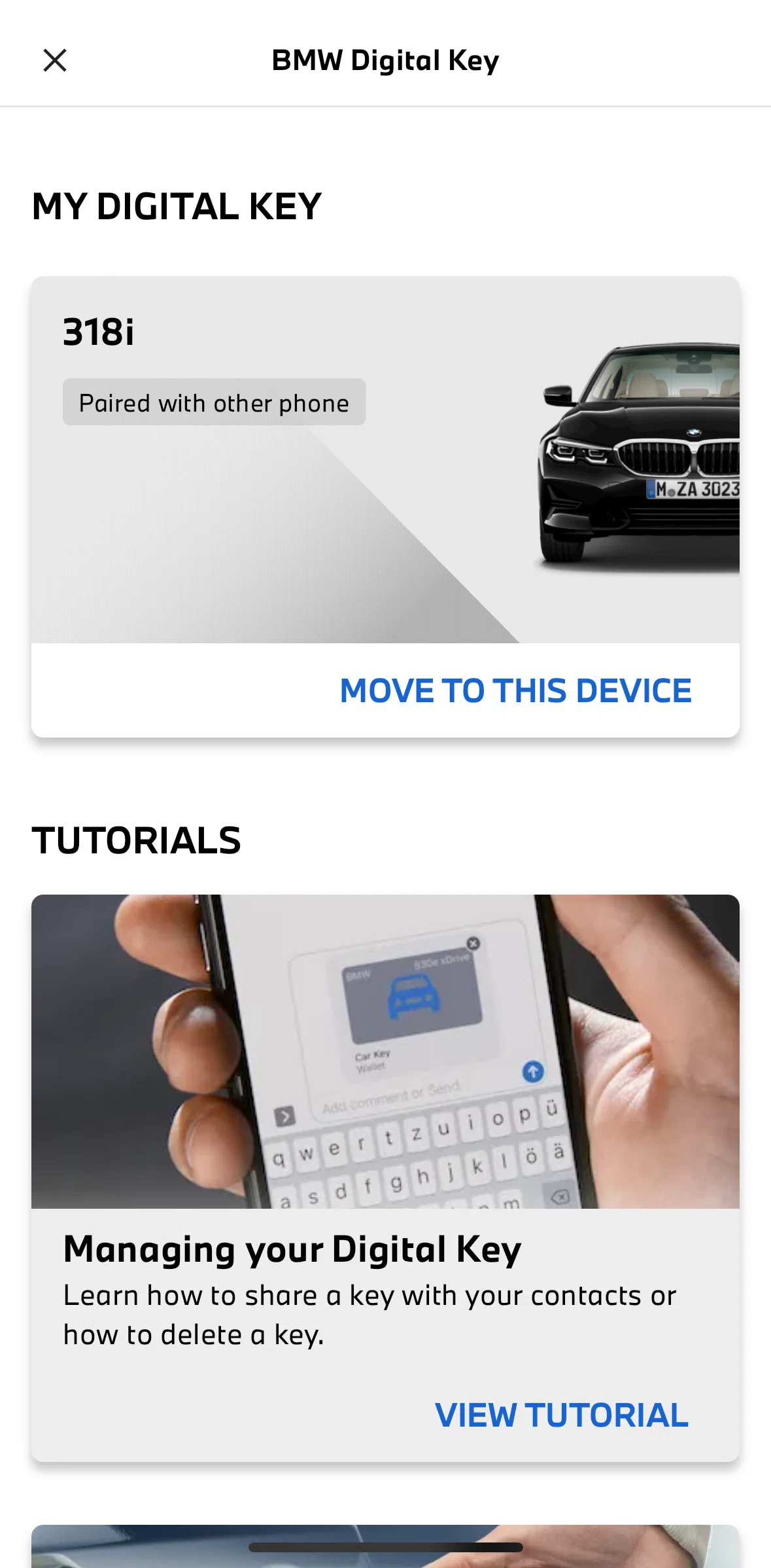 My BMW Screen screen in the Managing your Digital Key flow