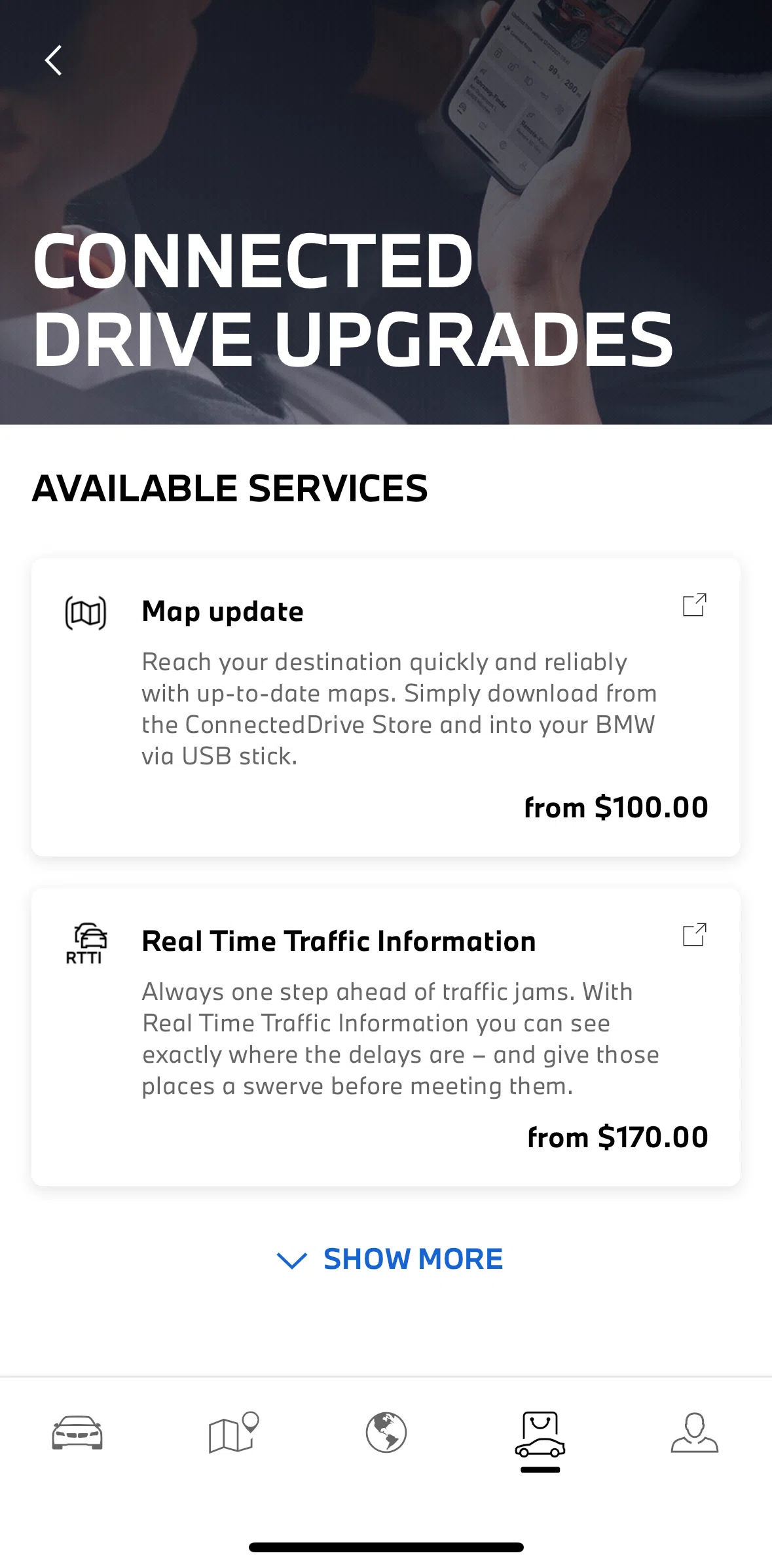 My BMW Screen screen in the Product detail flow