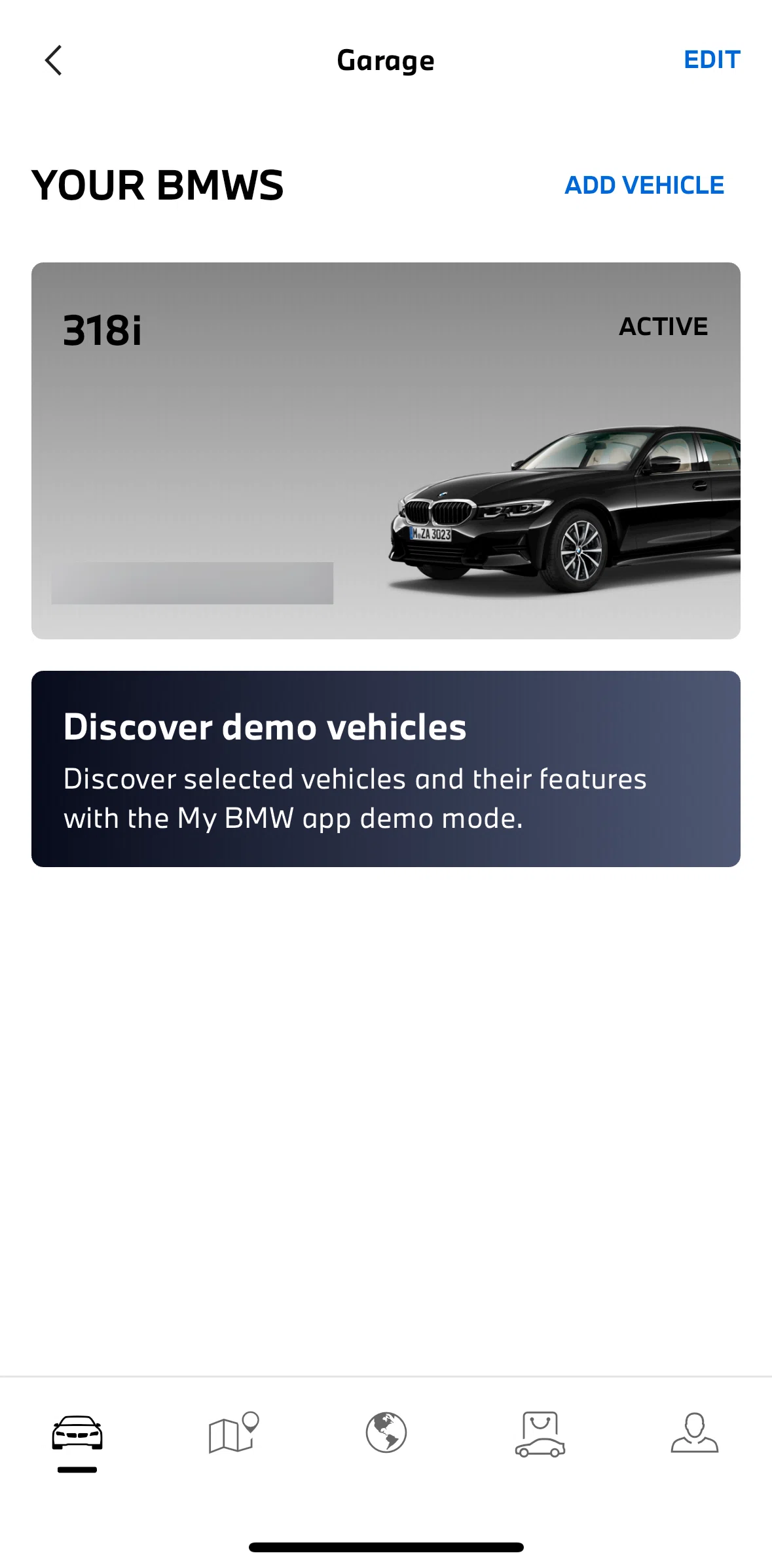 My BMW Screen screen in the Removing a vehicle flow