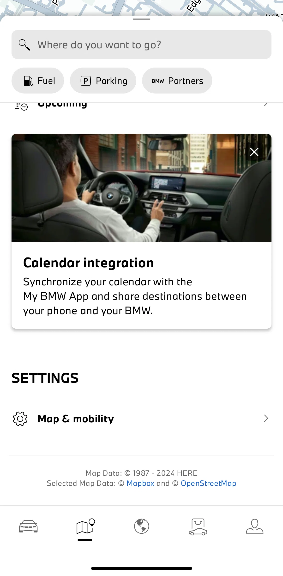 My BMW Screen screen in the Sync calendar events flow