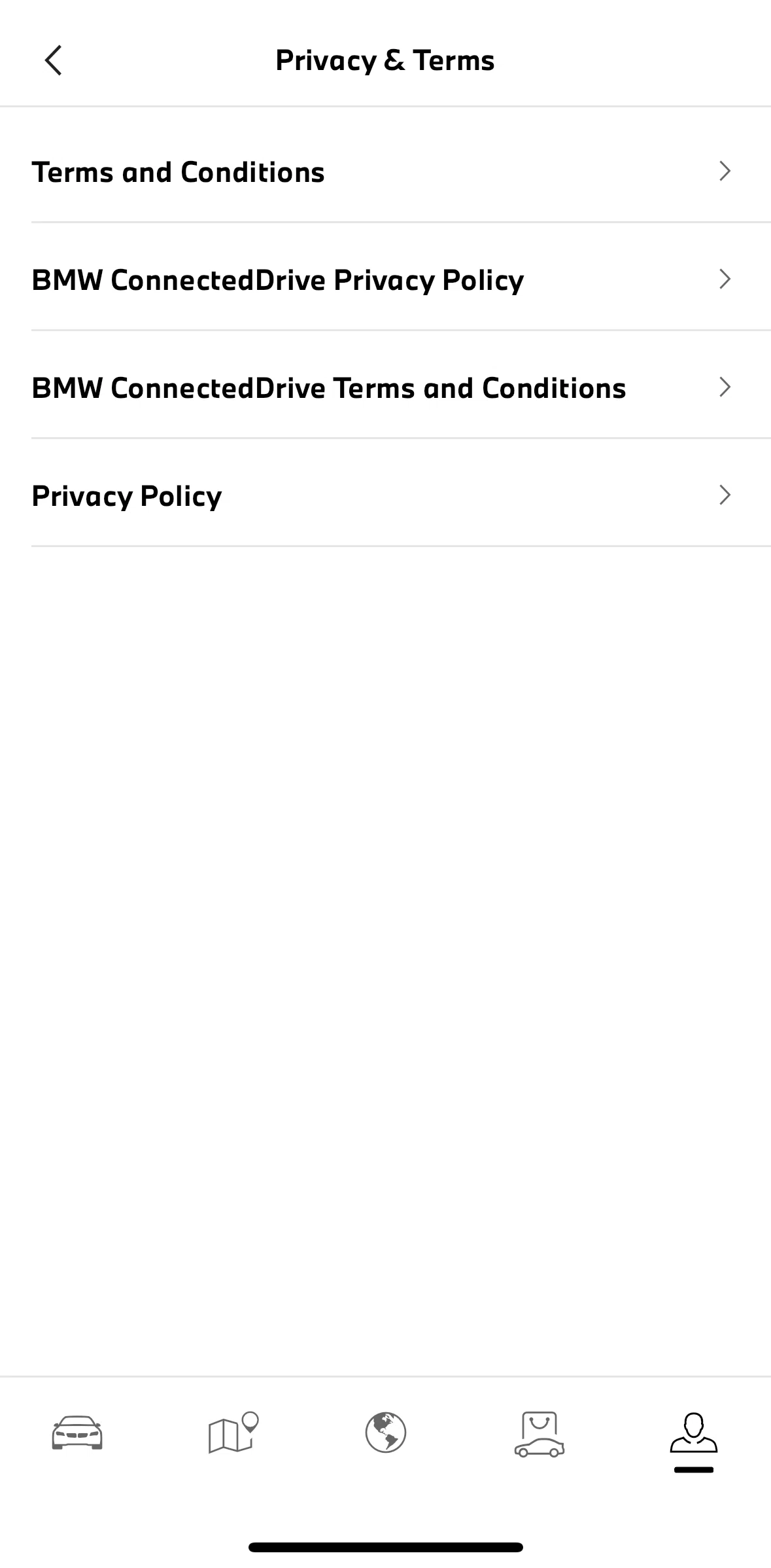 My BMW Screen screen in the Terms & Conditions flow