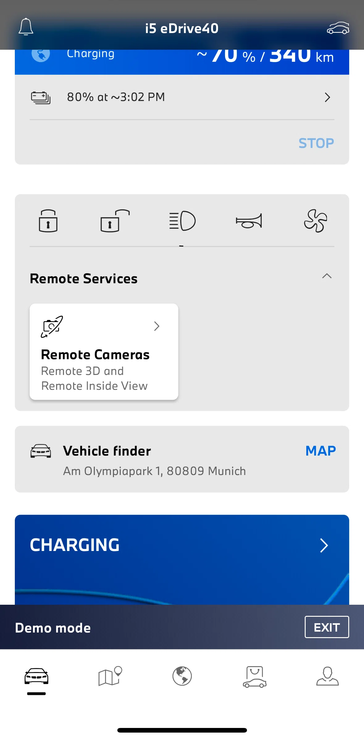 My BMW Screen screen in the View remote cameras flow