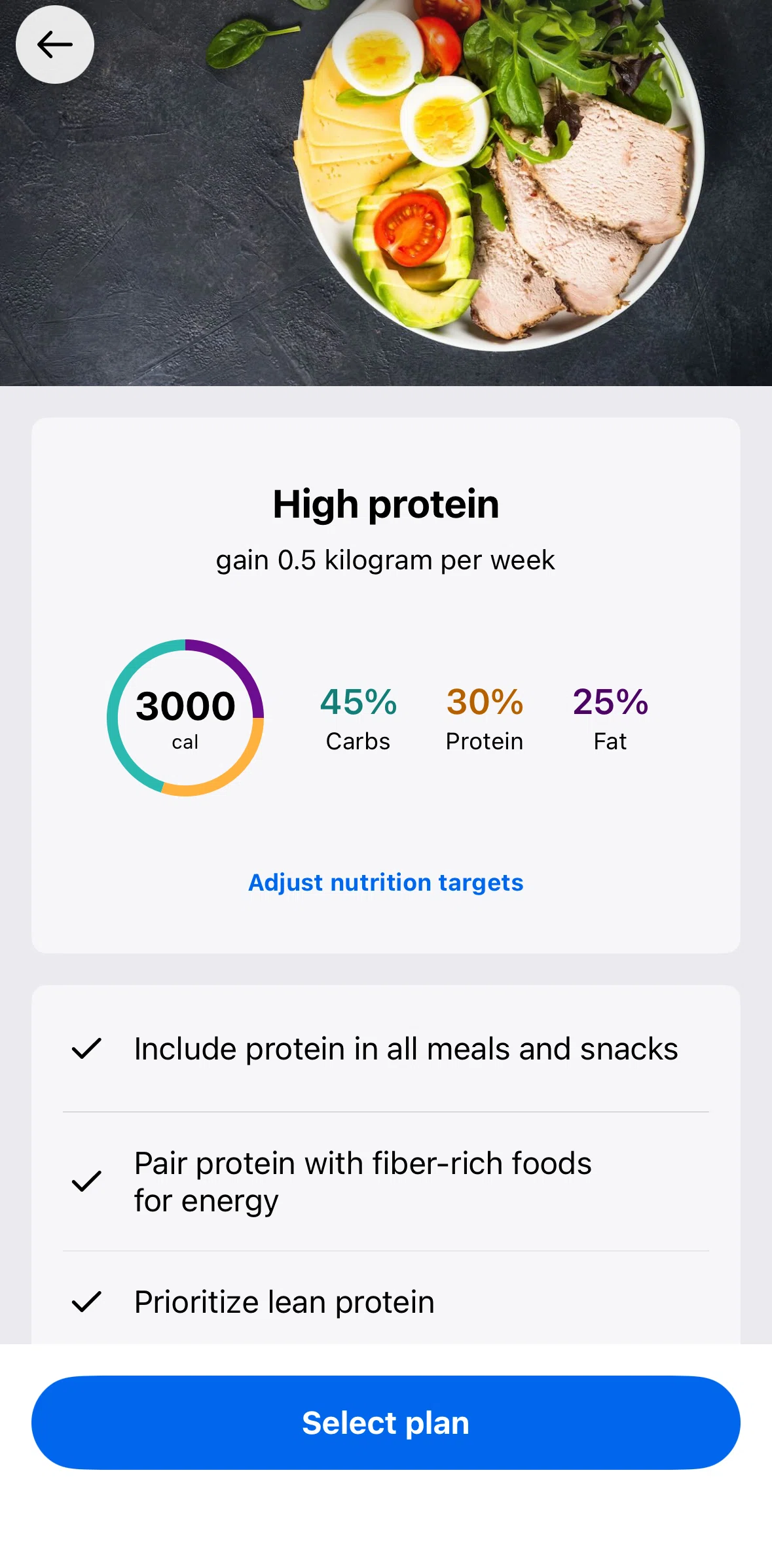 My Fitness Pal Screen 1 screen in the Adjusting nutrition target flow