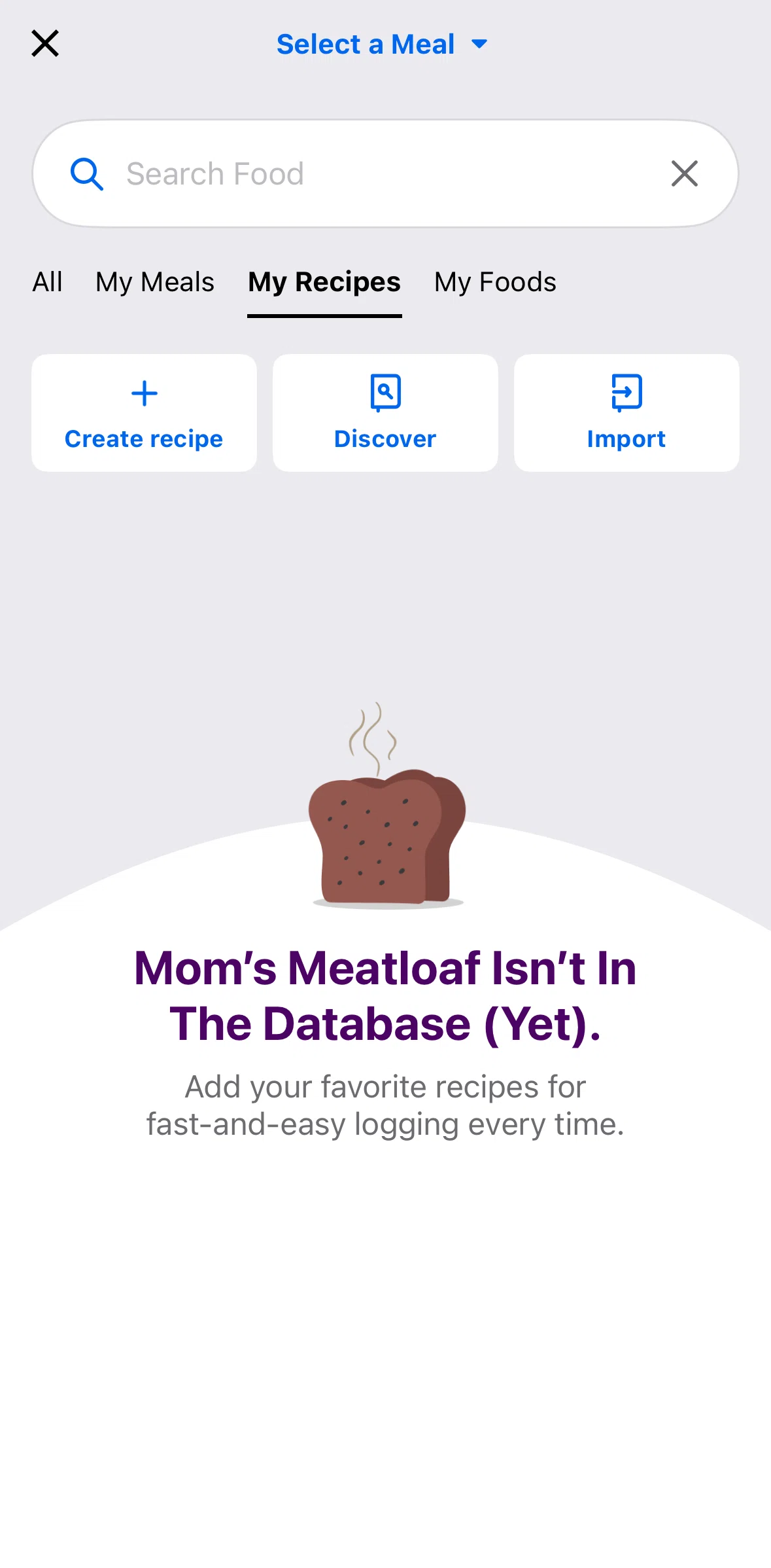 My Fitness Pal Screen 1 screen in the Creating a recipe flow