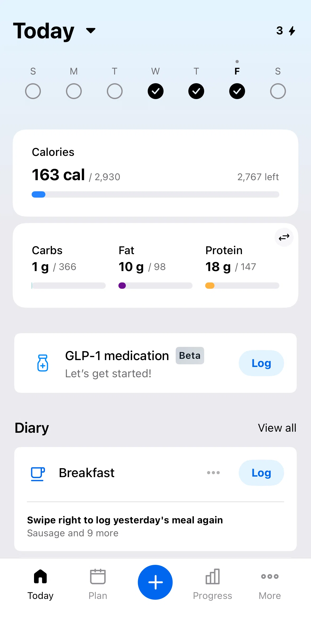 My Fitness Pal Screen 1 screen in the Logging a medication flow