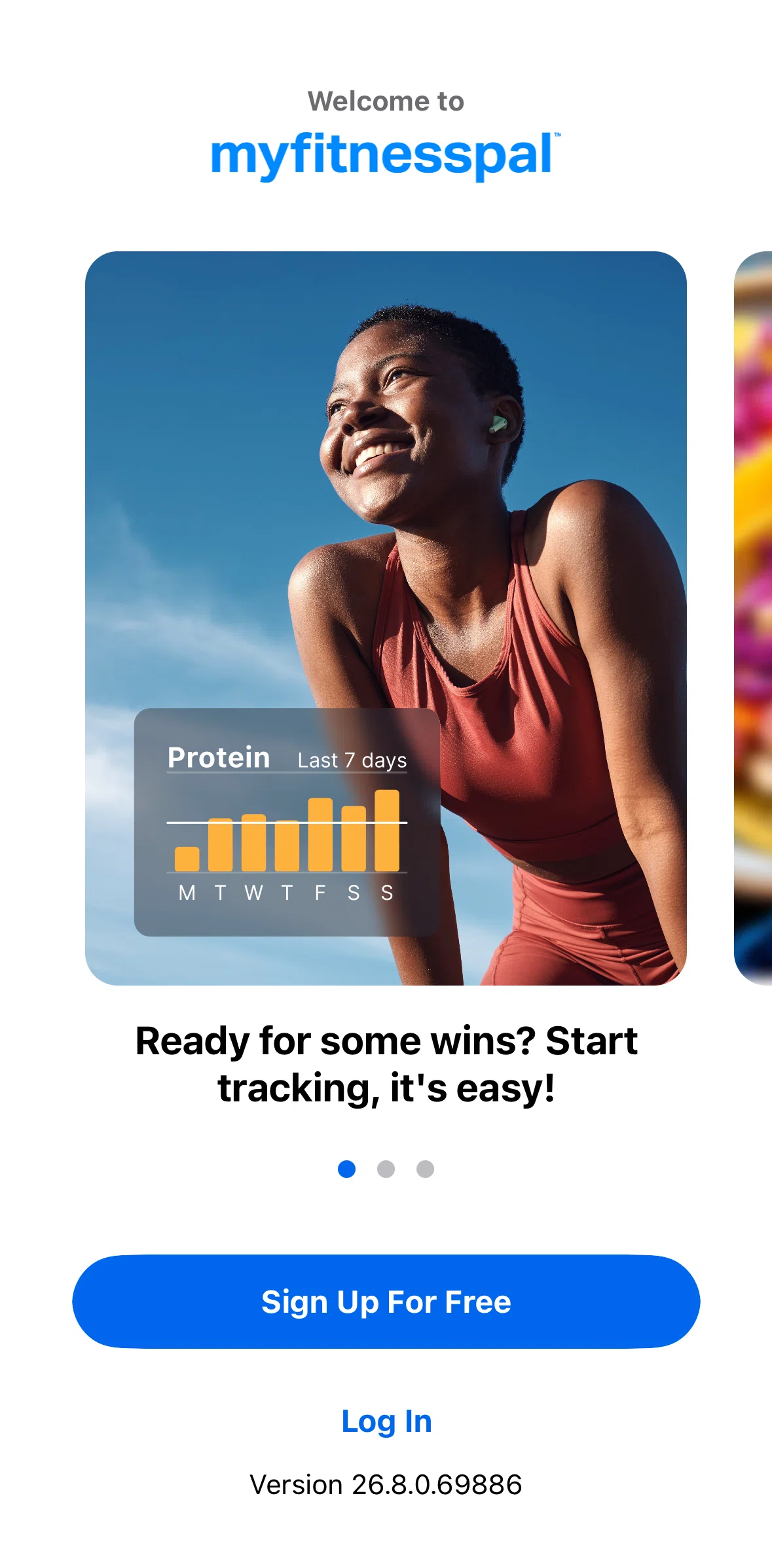 My Fitness Pal Screen 1 screen in the Logging in flow