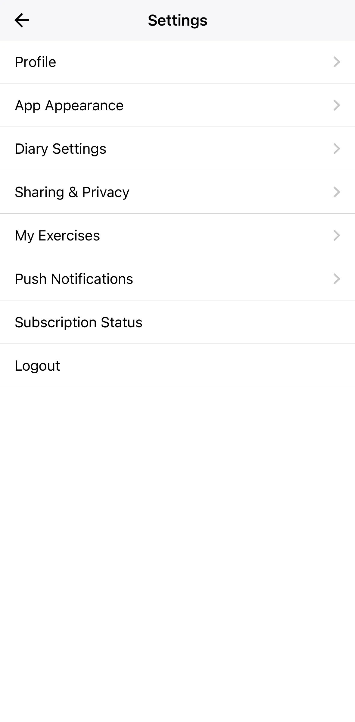 My Fitness Pal Screen 1 screen in the Logging out flow