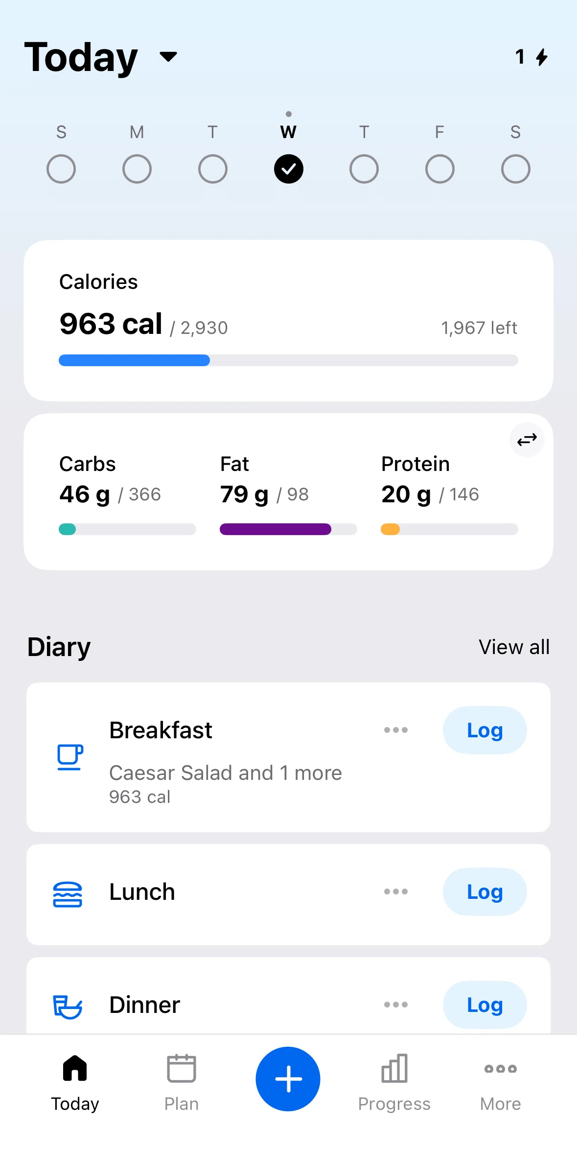 My Fitness Pal Screen 1 screen in the View all food flow