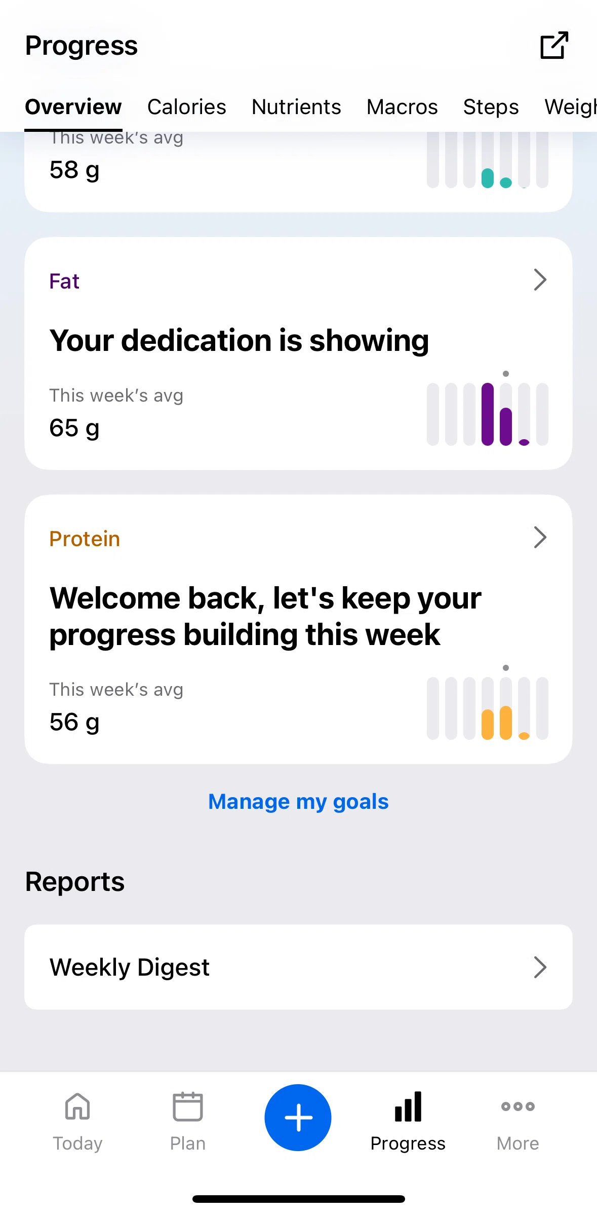 My Fitness Pal Screen 1 screen in the Weekly digest flow