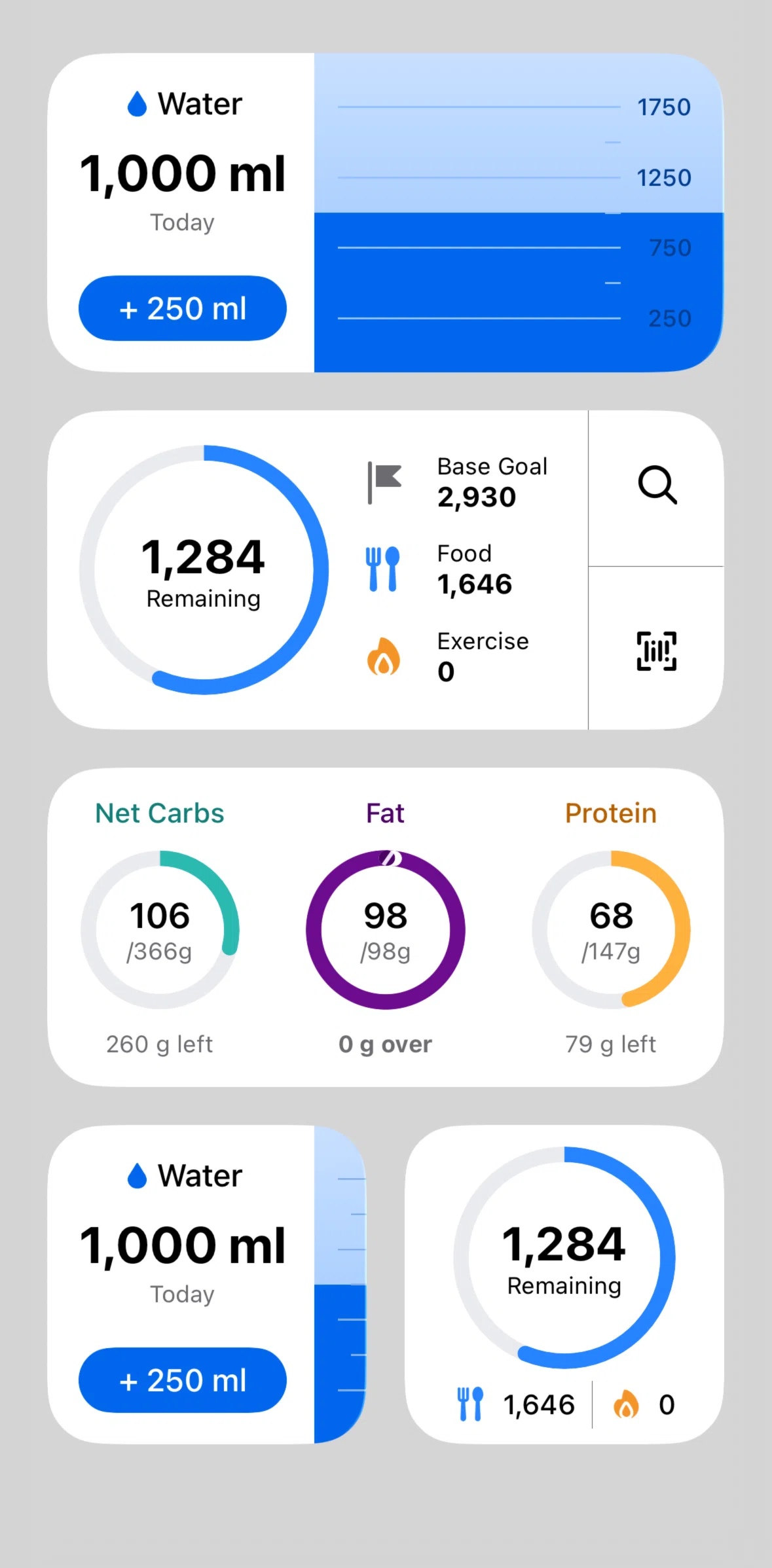 My Fitness Pal Screen 1 screen in the Widgets flow