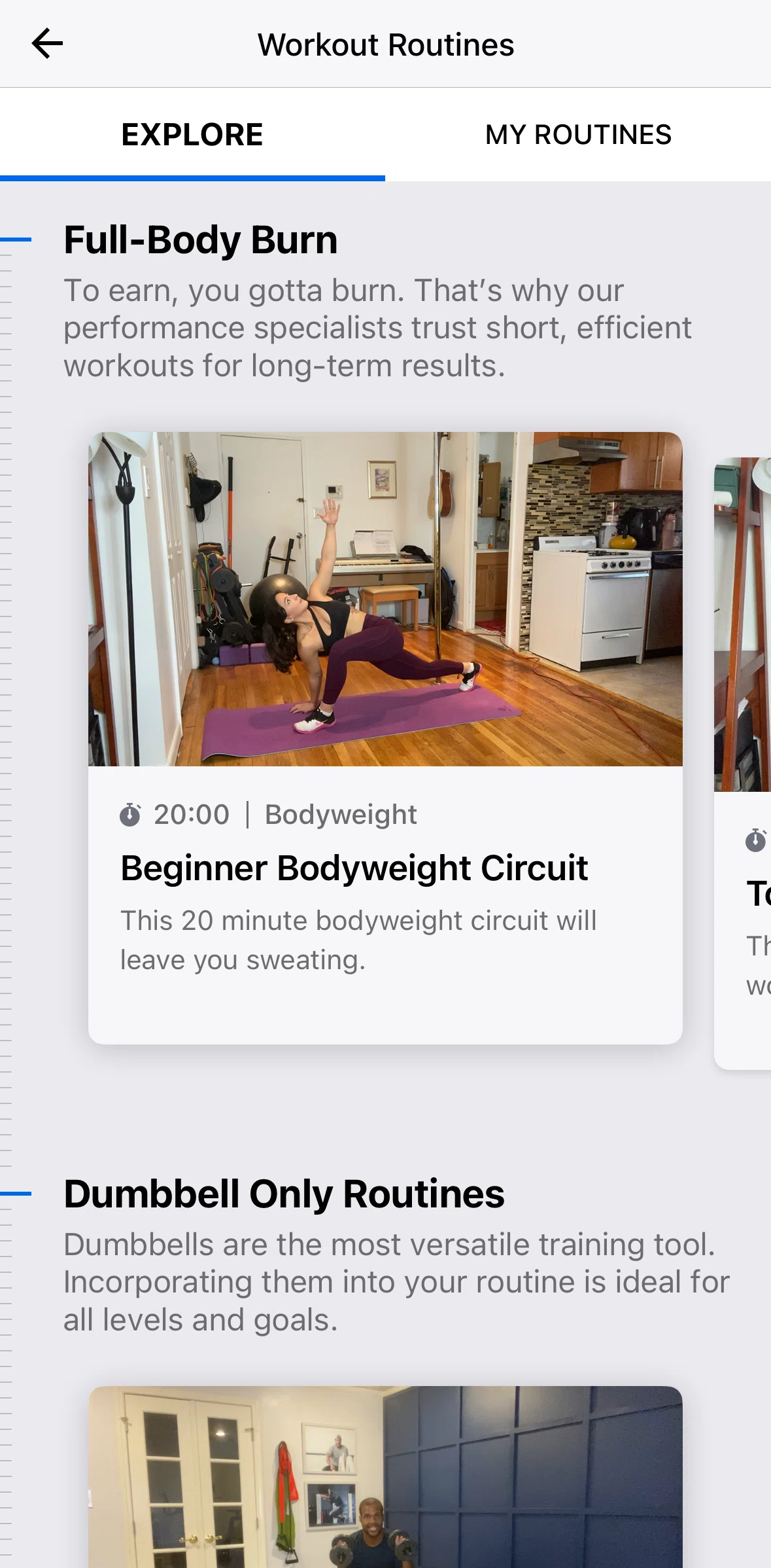 My Fitness Pal Screen 1 screen in the Workout detail flow