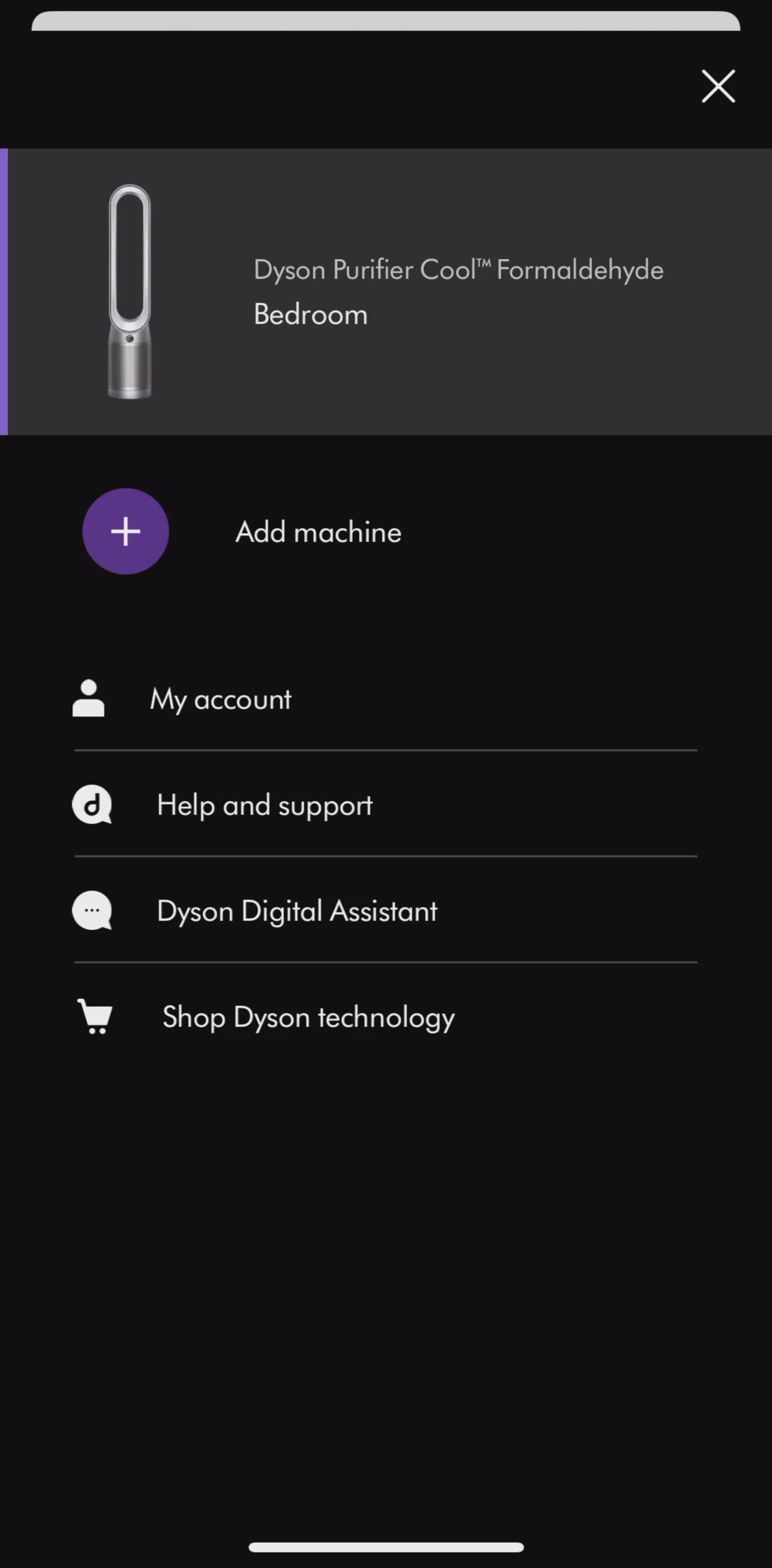 MyDyson Screen screen in the Adding a product (scan) flow