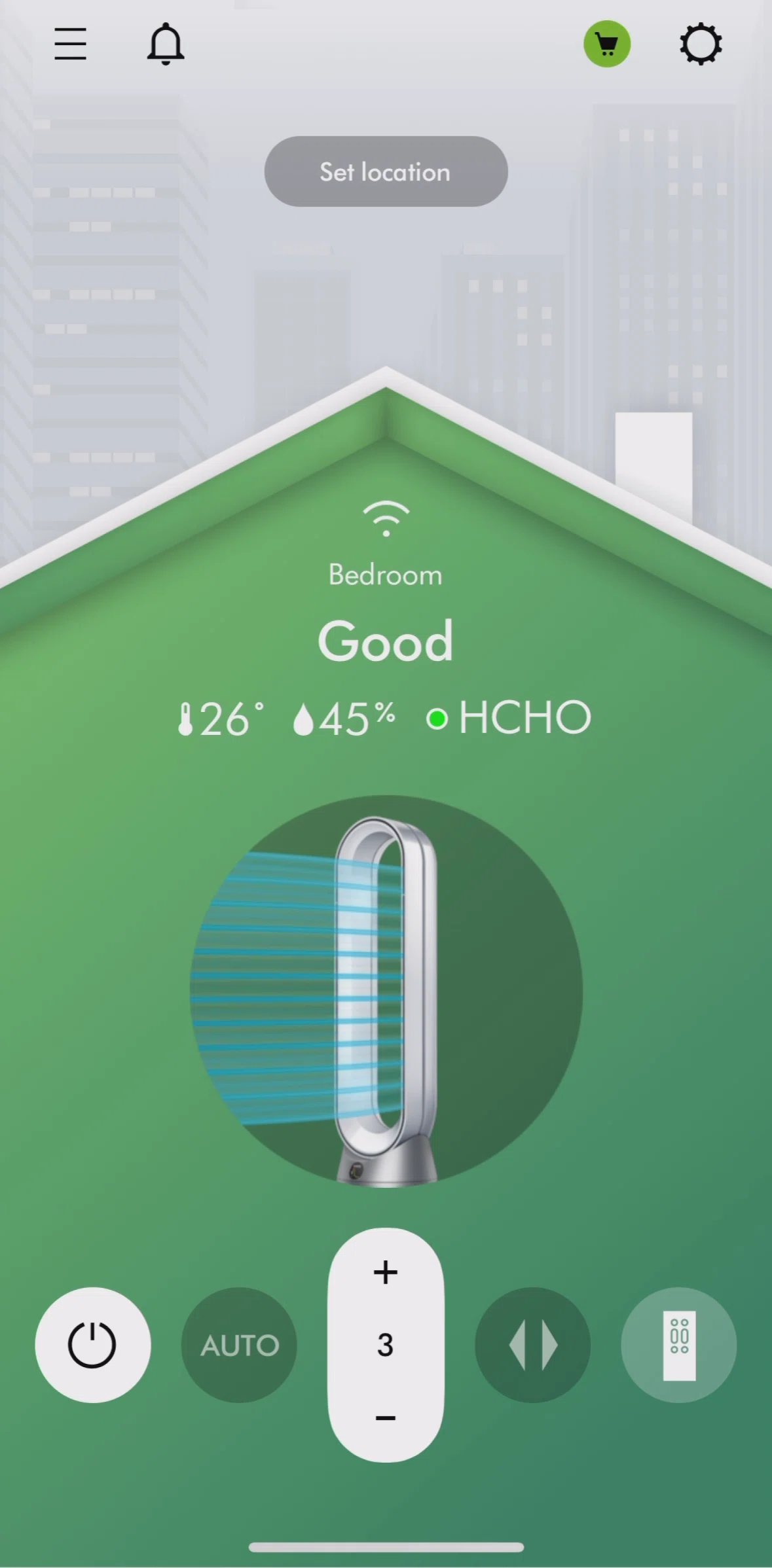 MyDyson Screen screen in the Adjusting product settings (home) flow