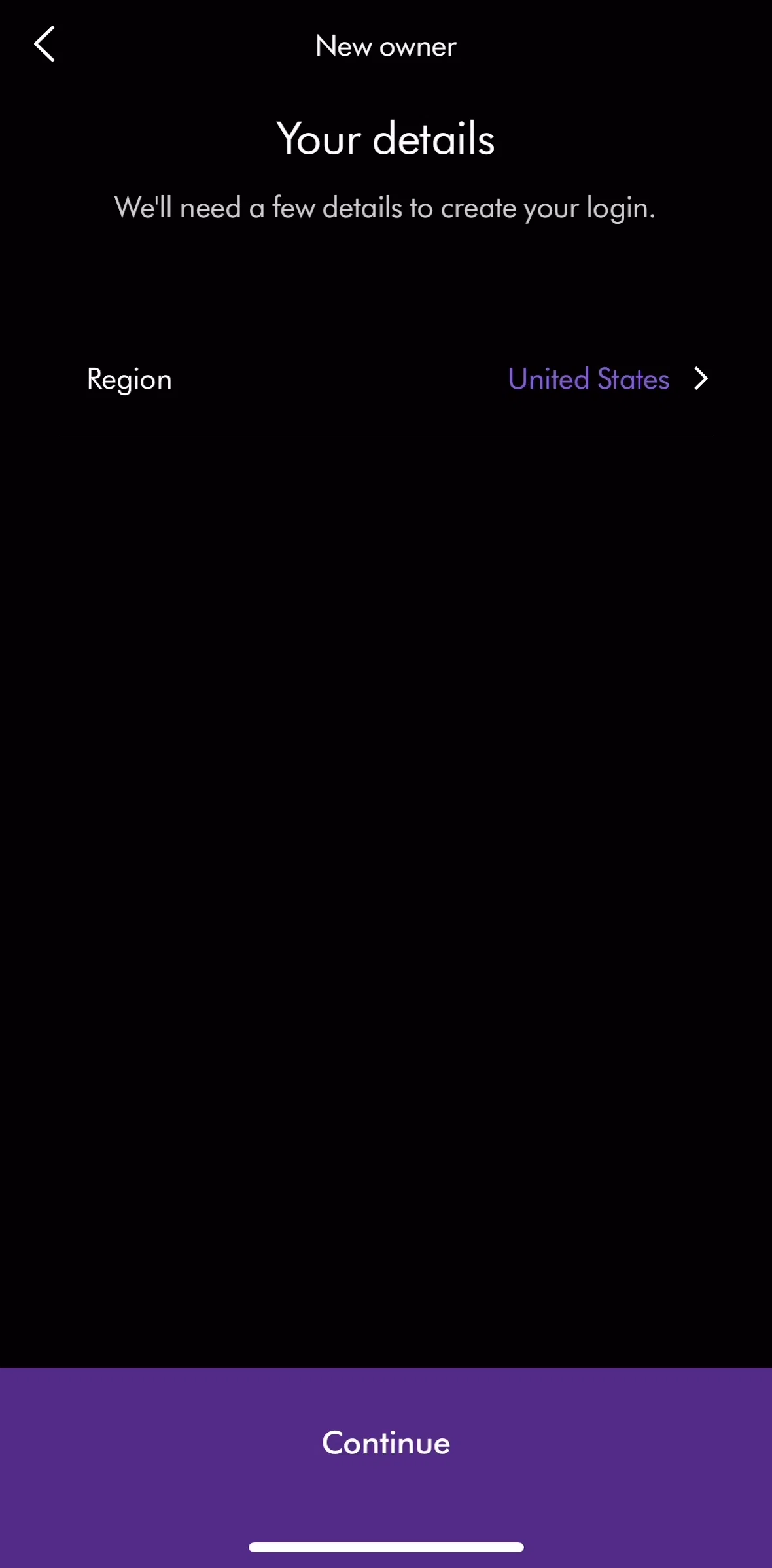 MyDyson Screen screen in the Changing region flow
