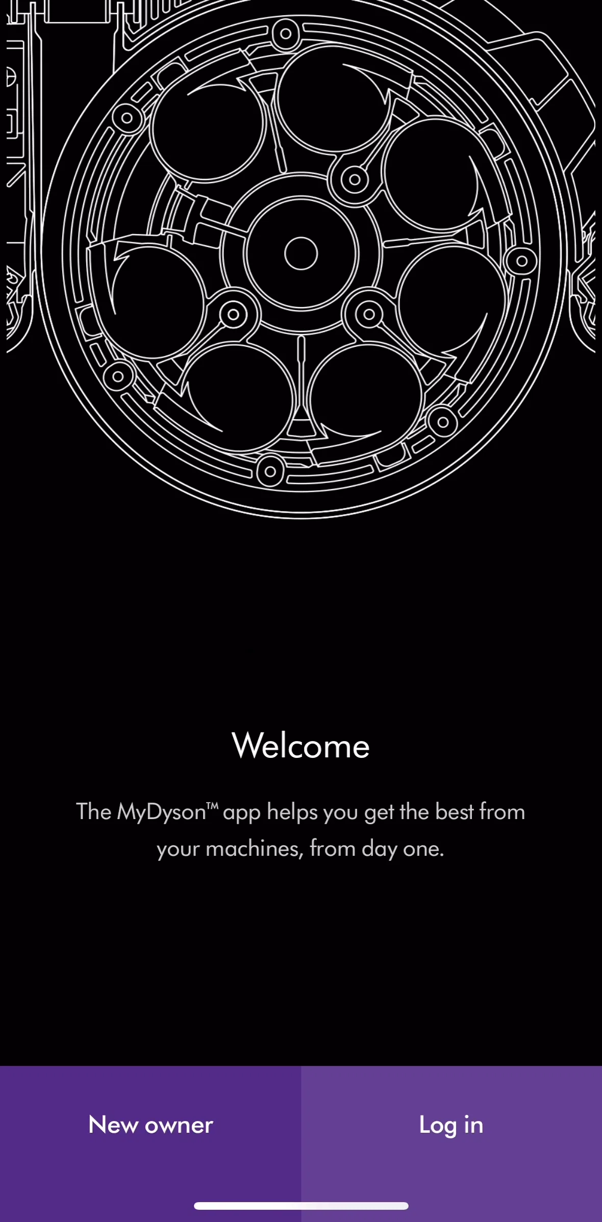 MyDyson Screen screen in the Logging in flow