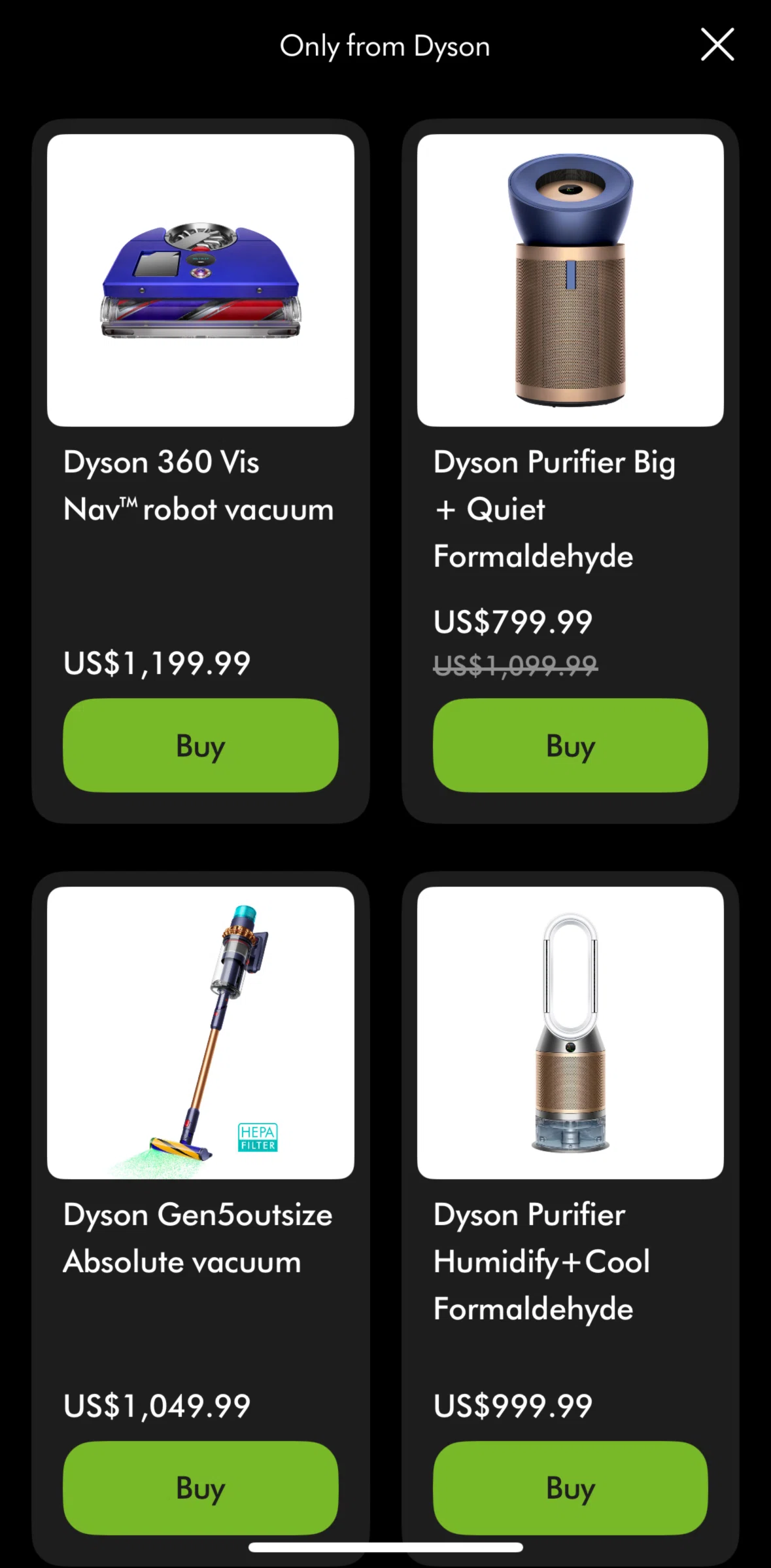 MyDyson Screen screen in the Product detail flow