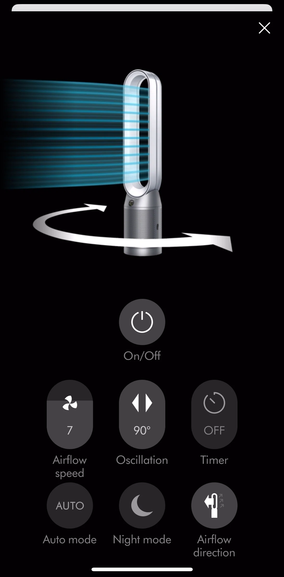 MyDyson Screen screen in the Setting a timer flow