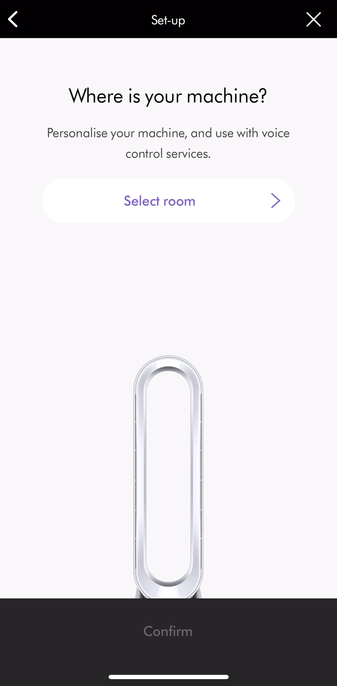 MyDyson Screen screen in the Setting up a device flow