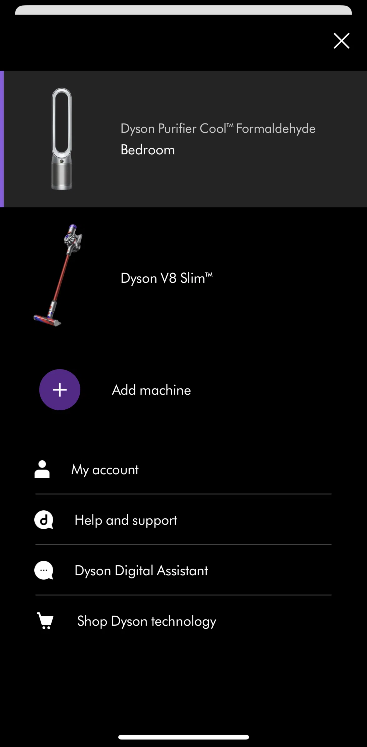 MyDyson Screen screen in the Switching to another machine flow