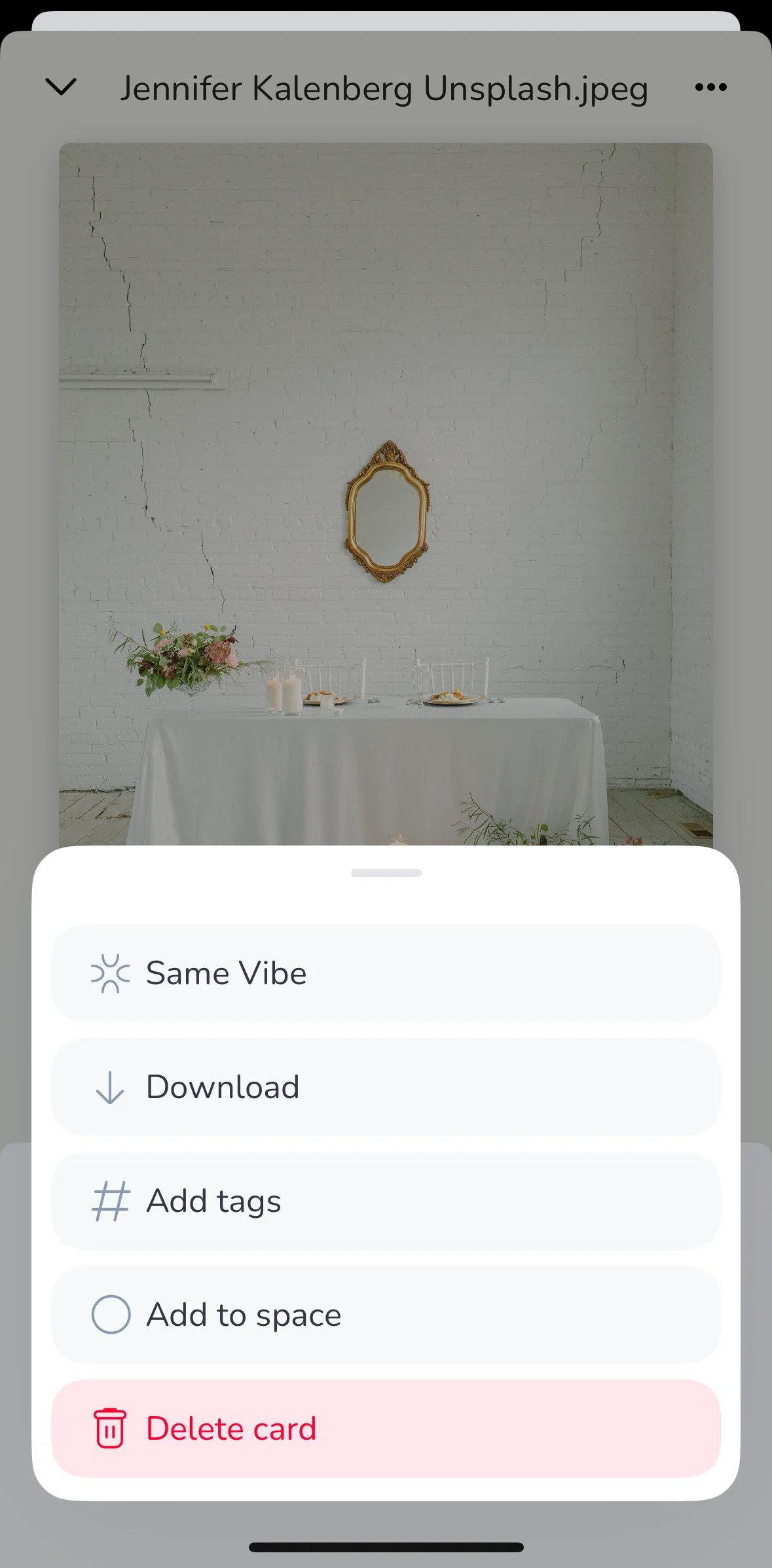 mymind Screen screen in the Adding tags (image detail) flow