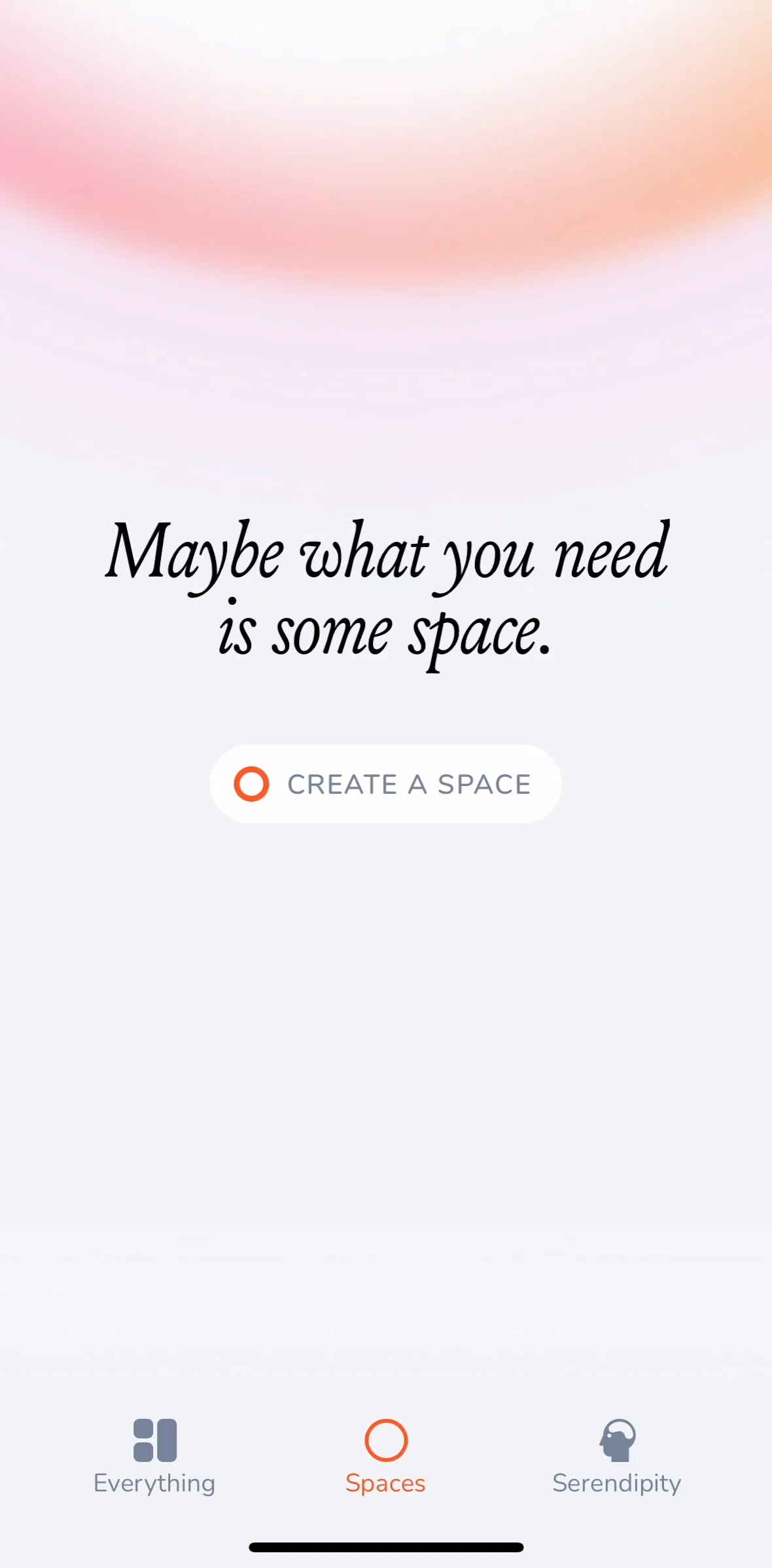 mymind Screen screen in the Creating a space flow