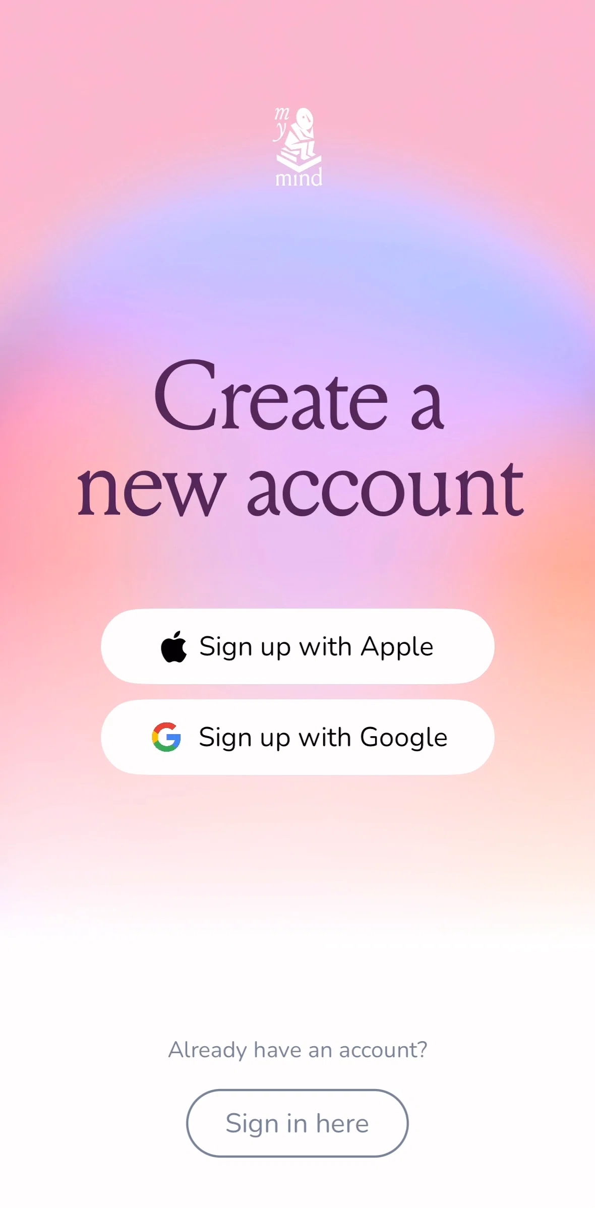 mymind Screen screen in the Logging in flow