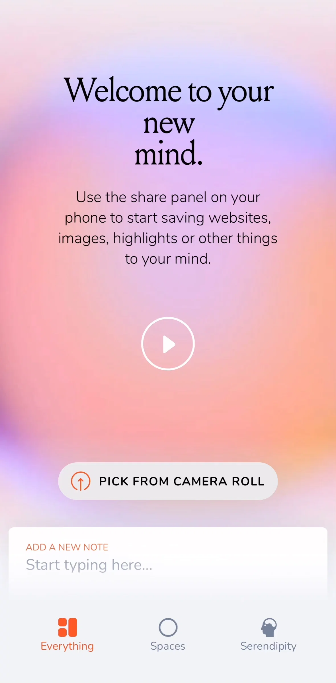 mymind Screen screen in the Uploading an image flow