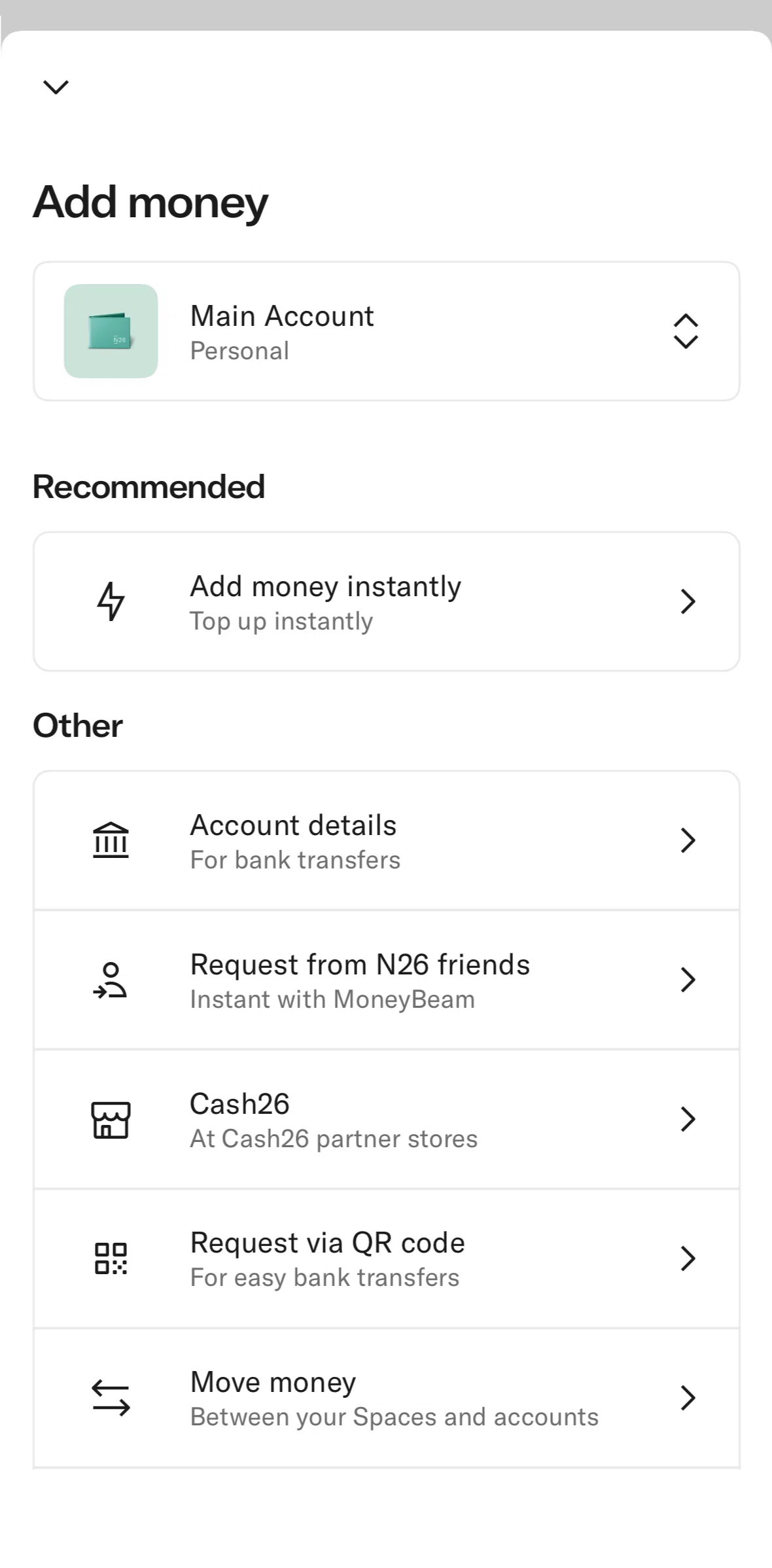N26 Screen screen in the Account details (bank transfer) flow