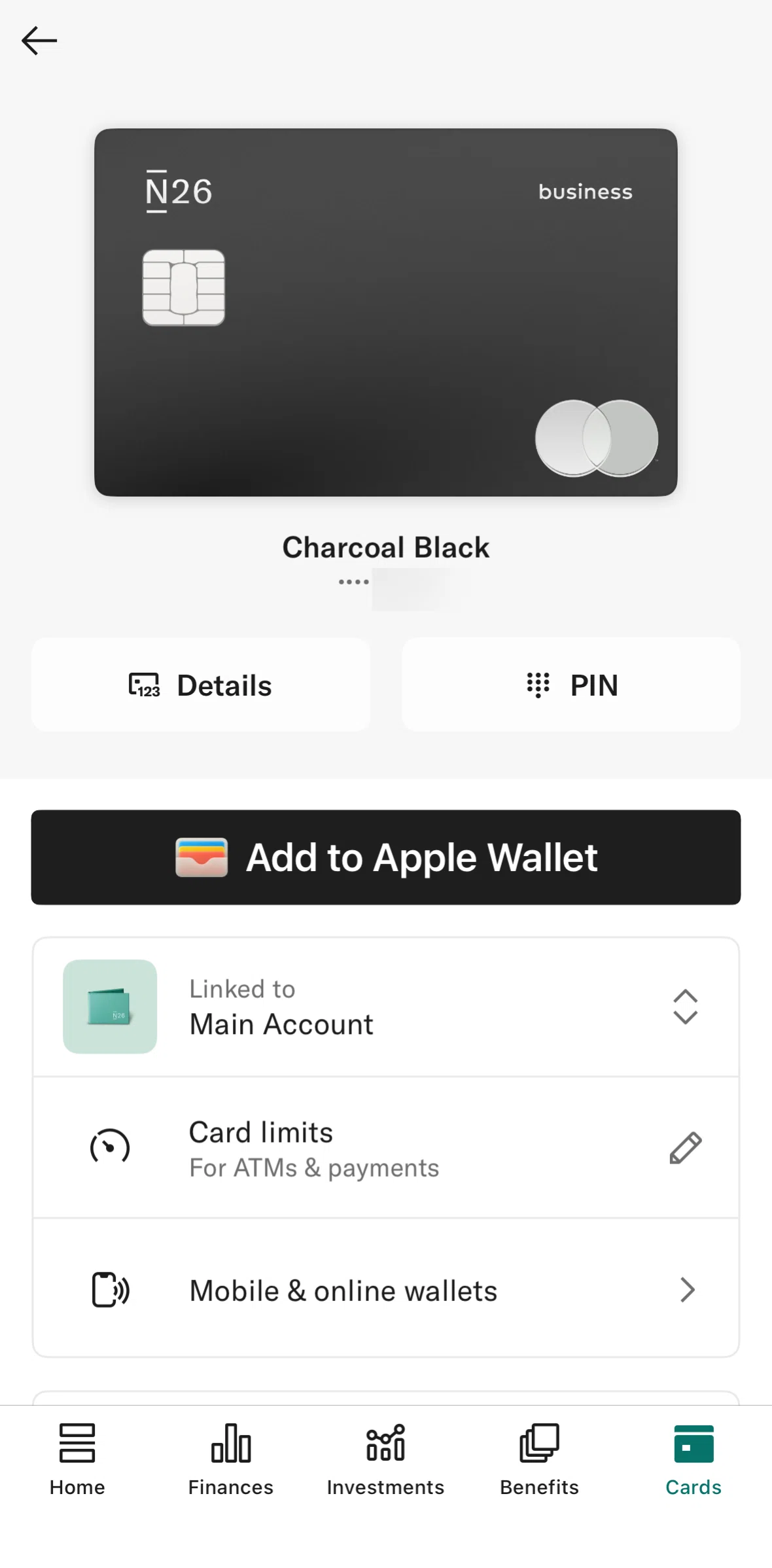 N26 Screen screen in the Adding a card to Apple Wallet flow