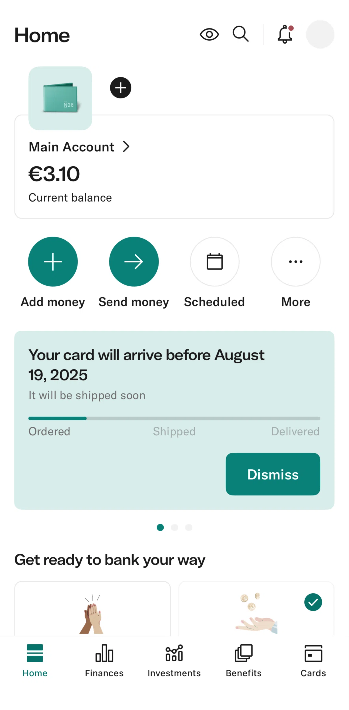 N26 Screen screen in the Adding money flow