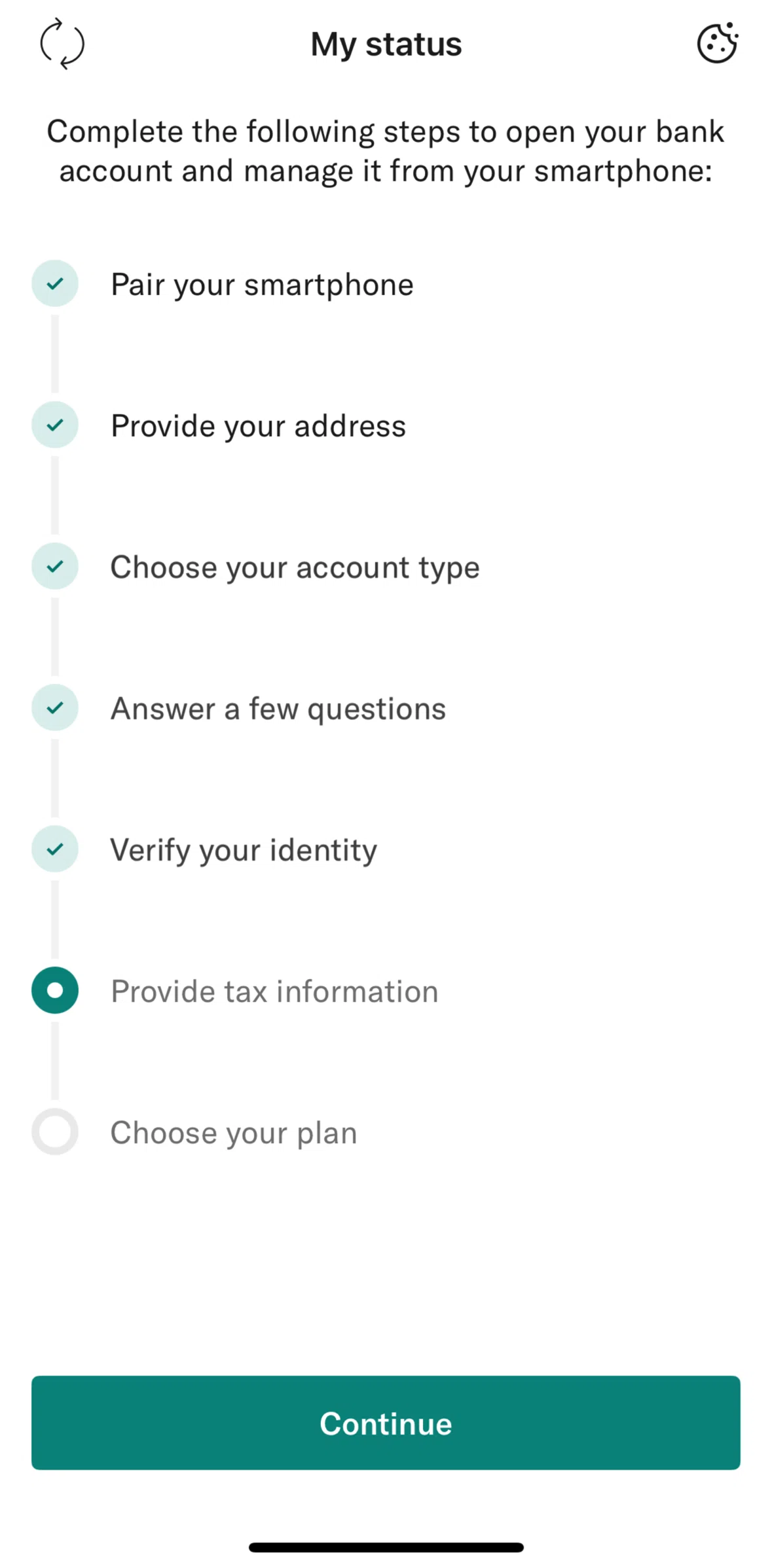 N26 Screen screen in the Adding tax information flow