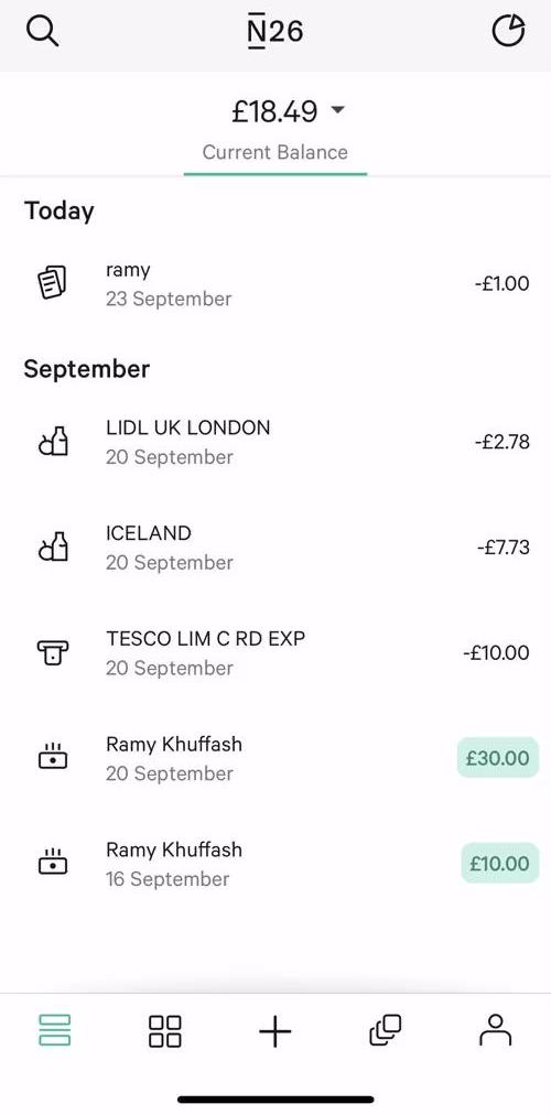 N26 Home feed screen in the Analytics Stats flow