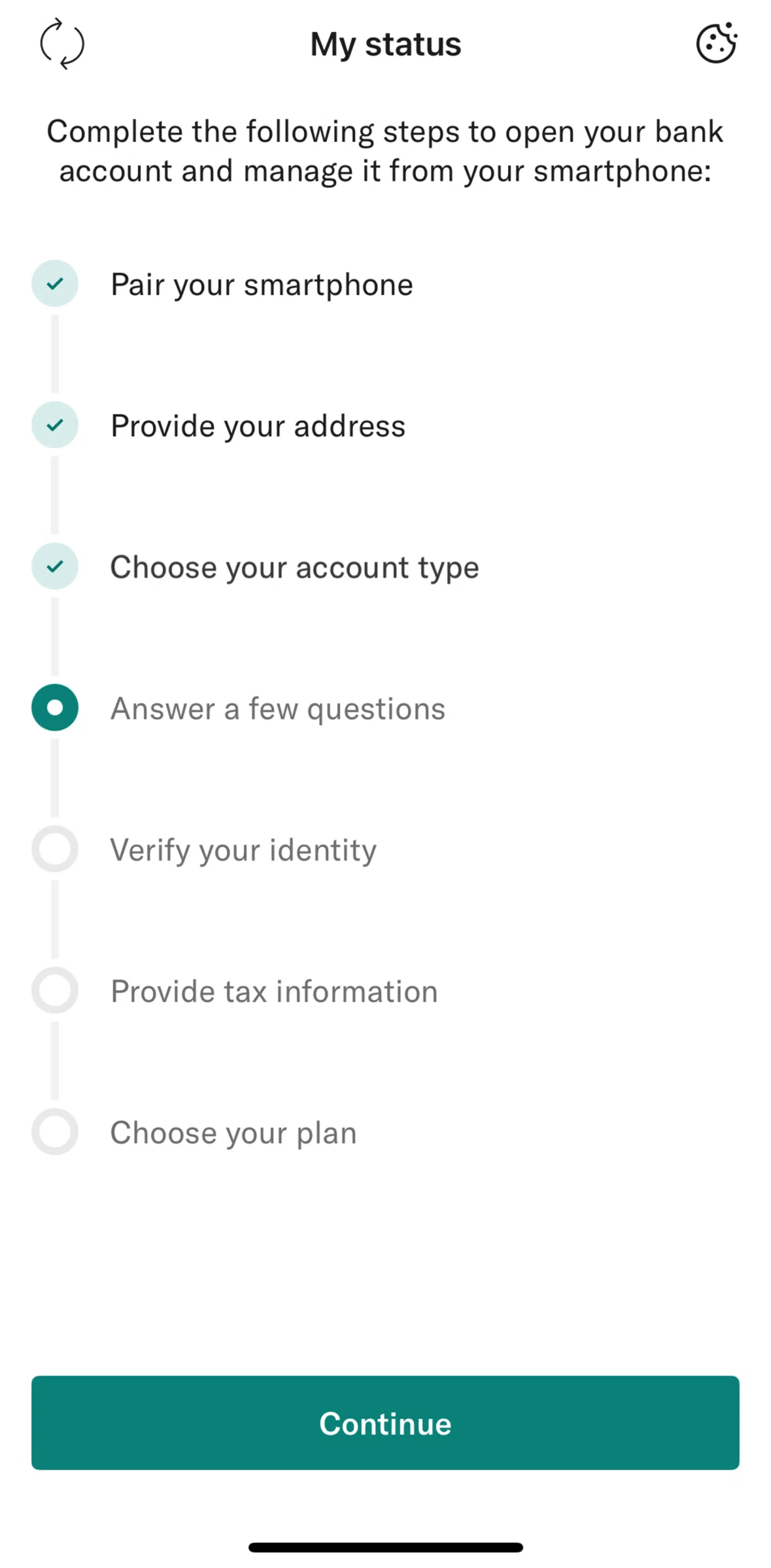 N26 Screen screen in the Answering questions flow